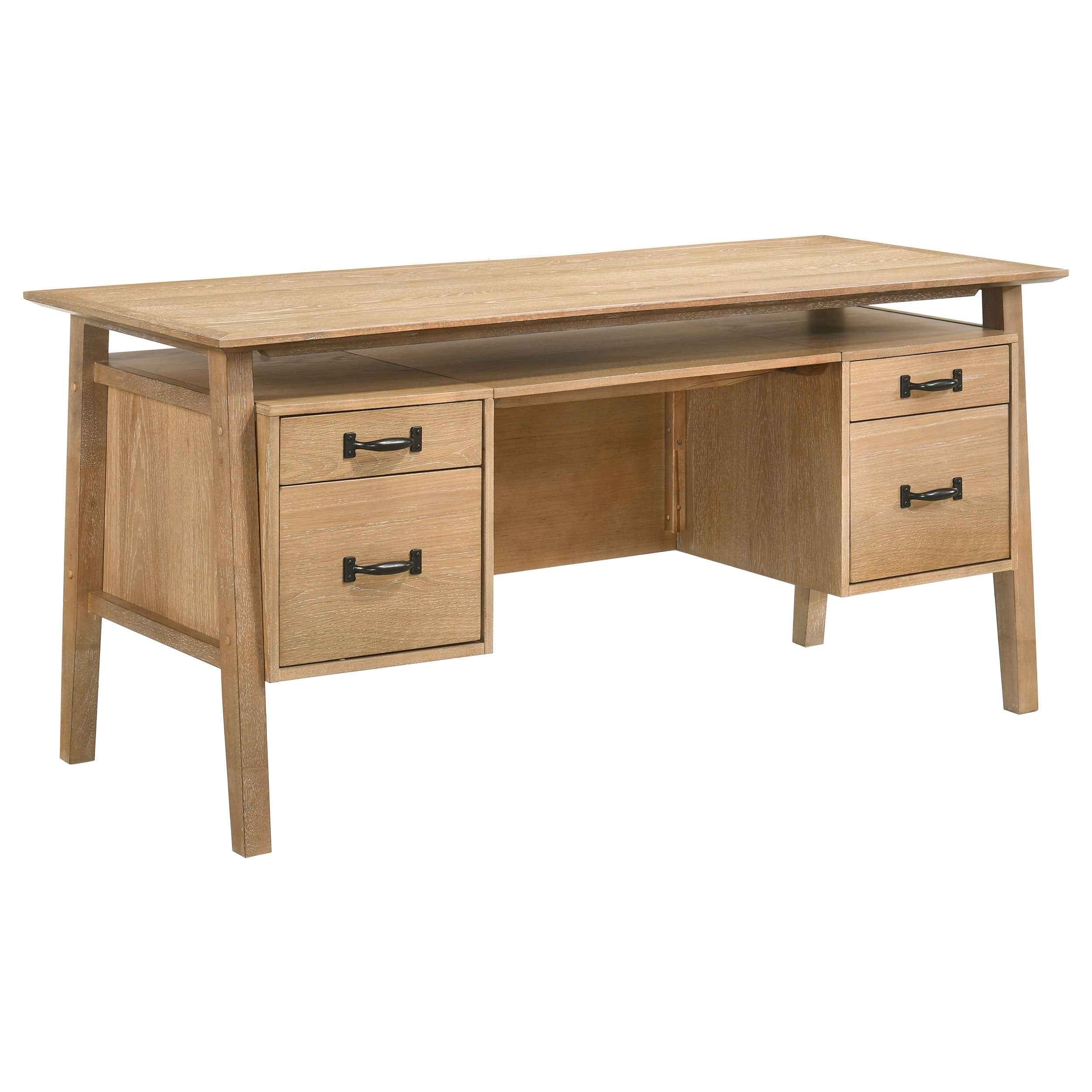 Goodson Distressed Light Brown 64-inch 4-Drawer Double Pedestal Computer Desk - Image 4