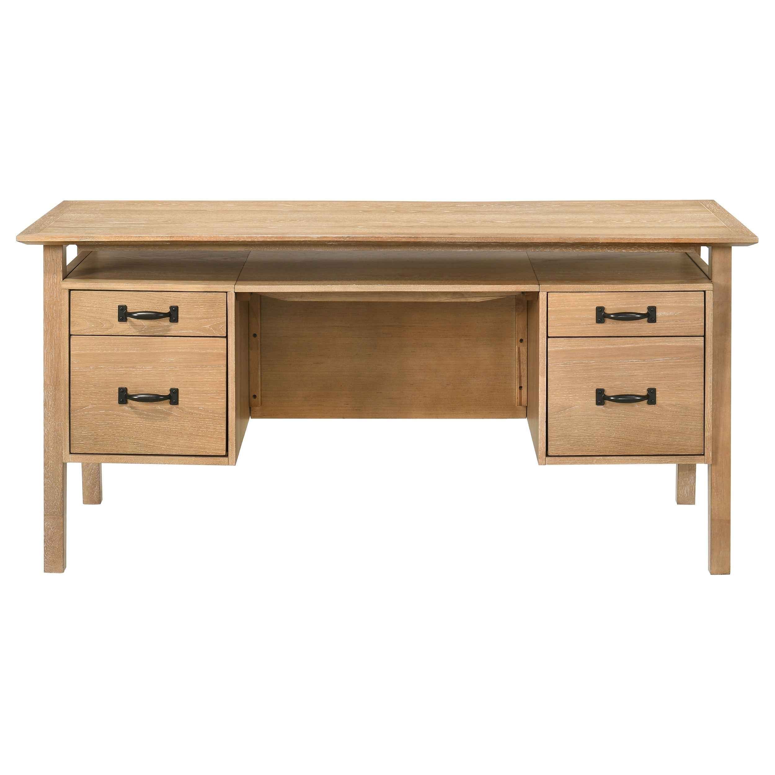 Goodson Distressed Light Brown 64-inch 4-Drawer Double Pedestal Computer Desk - Image 5
