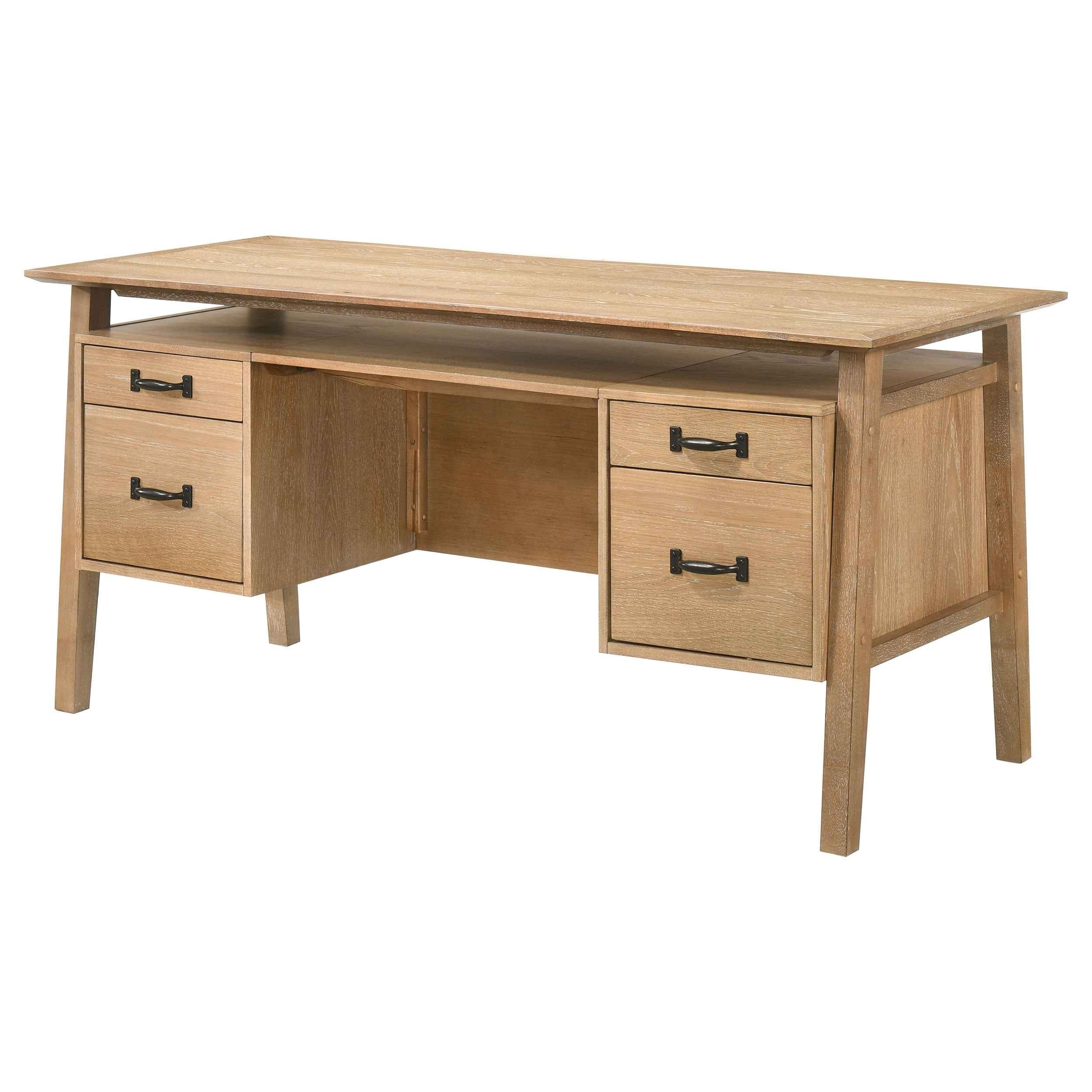 Goodson Distressed Light Brown 64-inch 4-Drawer Double Pedestal Computer Desk - Image 6