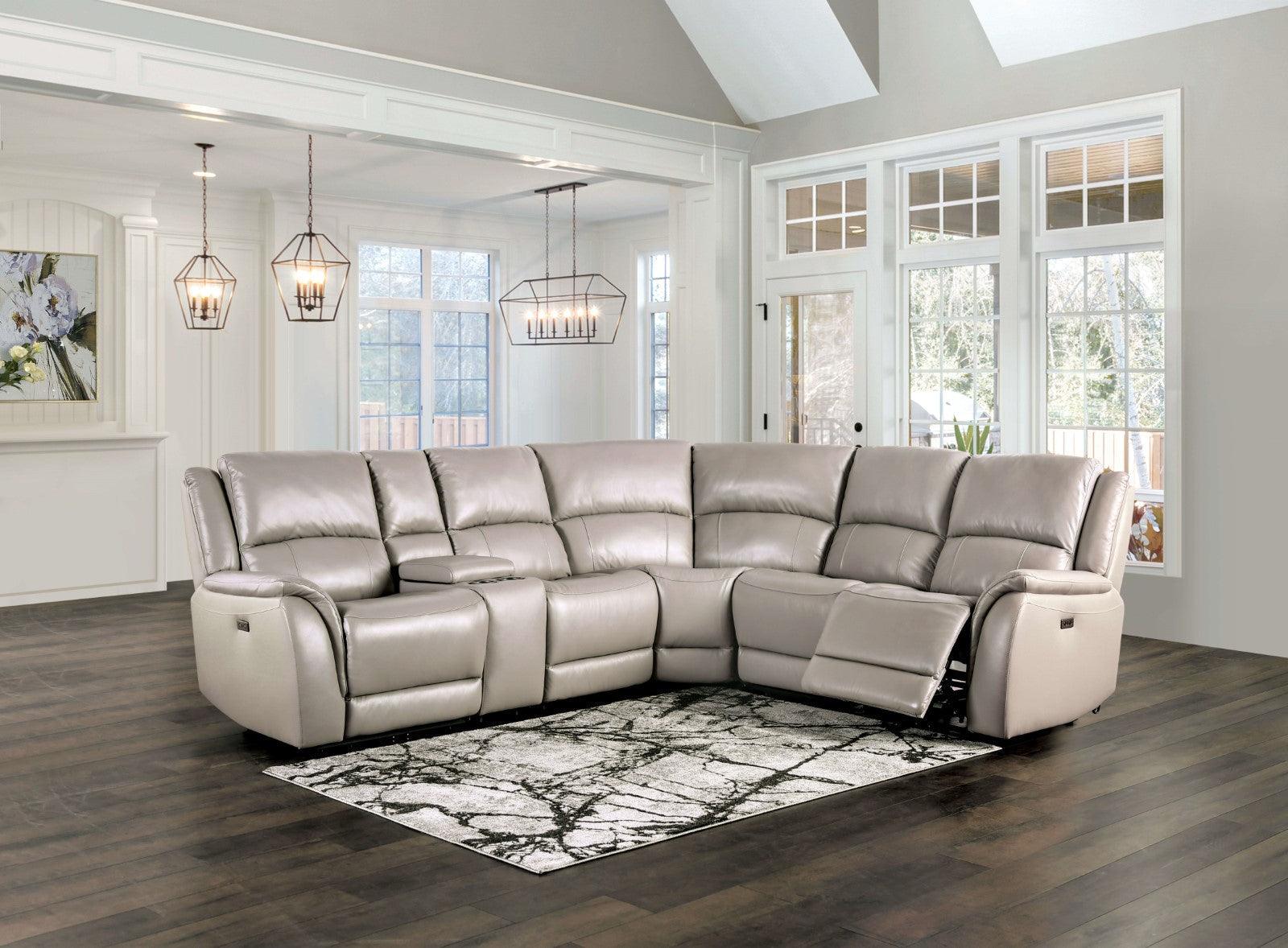 Gorgius Light Gray Leather Modular Power Reclining Sectional