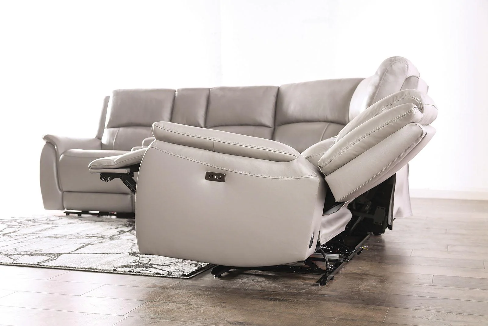 Gorgius Light Gray Leather Modular Power Reclining Sectional - Image 7
