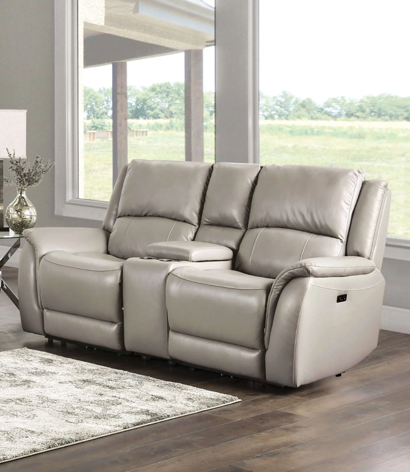 Gorgius Light Gray Top Grain Leather Match Power Reclining Sofa & Loveseat - Image 3
