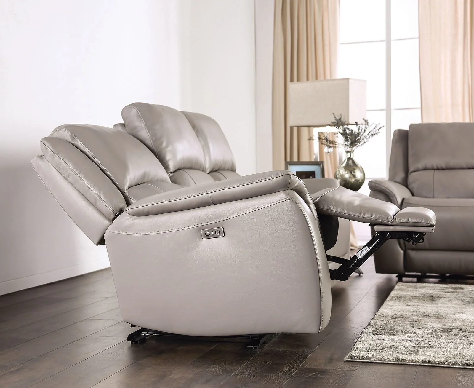 Gorgius Light Gray Top Grain Leather Match Power Reclining Sofa & Loveseat - Image 4