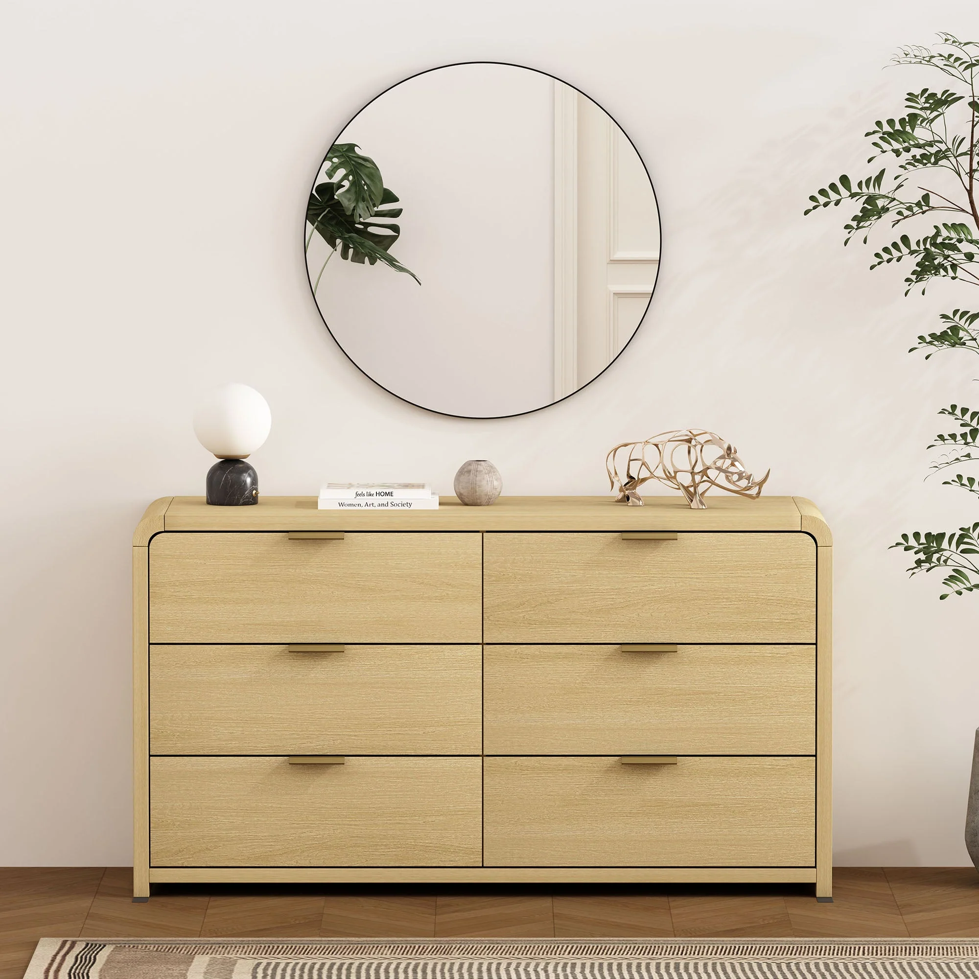 Grace 60" Double Dresser in Natural Oak and Gold - Image 2