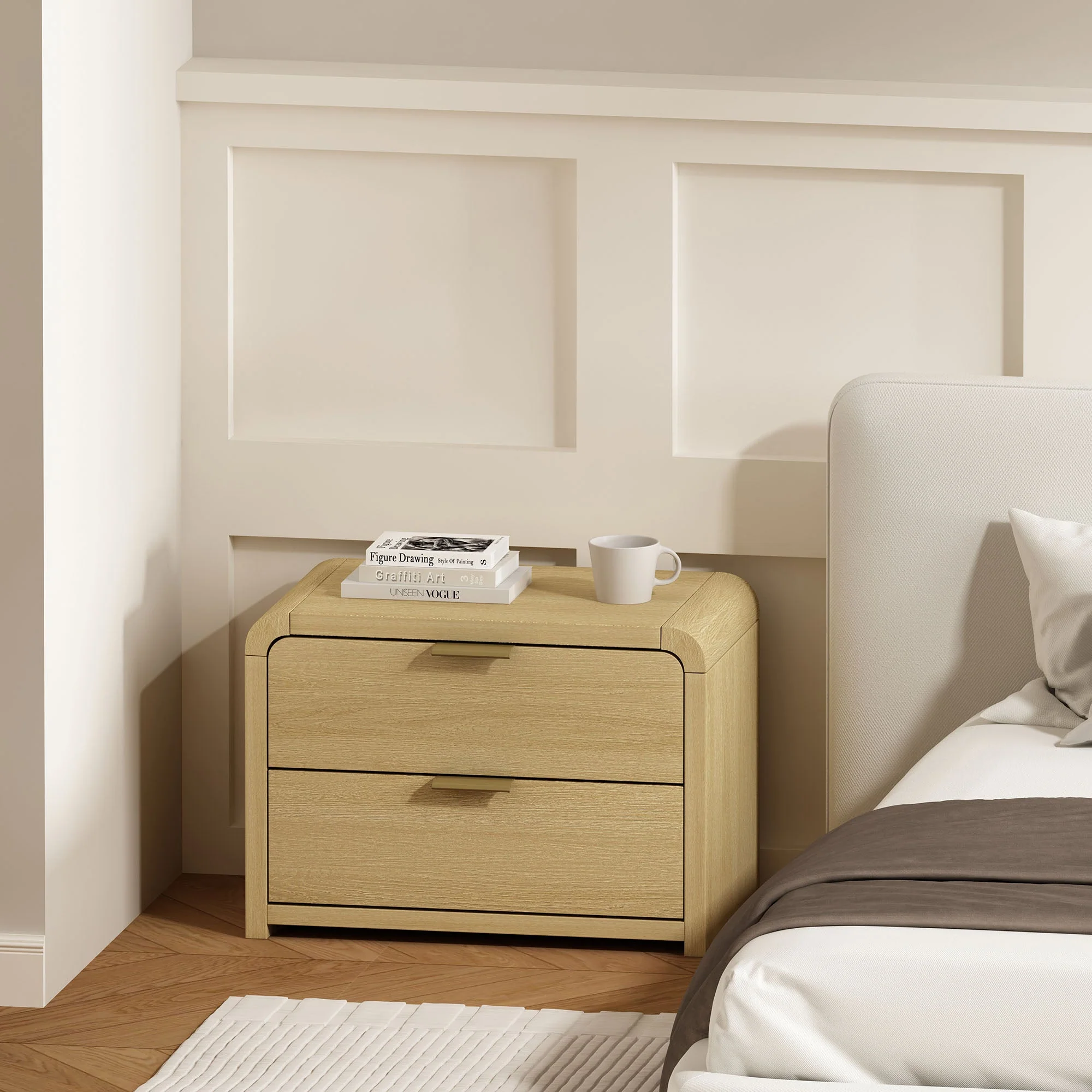 Grace Nightstand in Natural Oak and Gold - Image 2