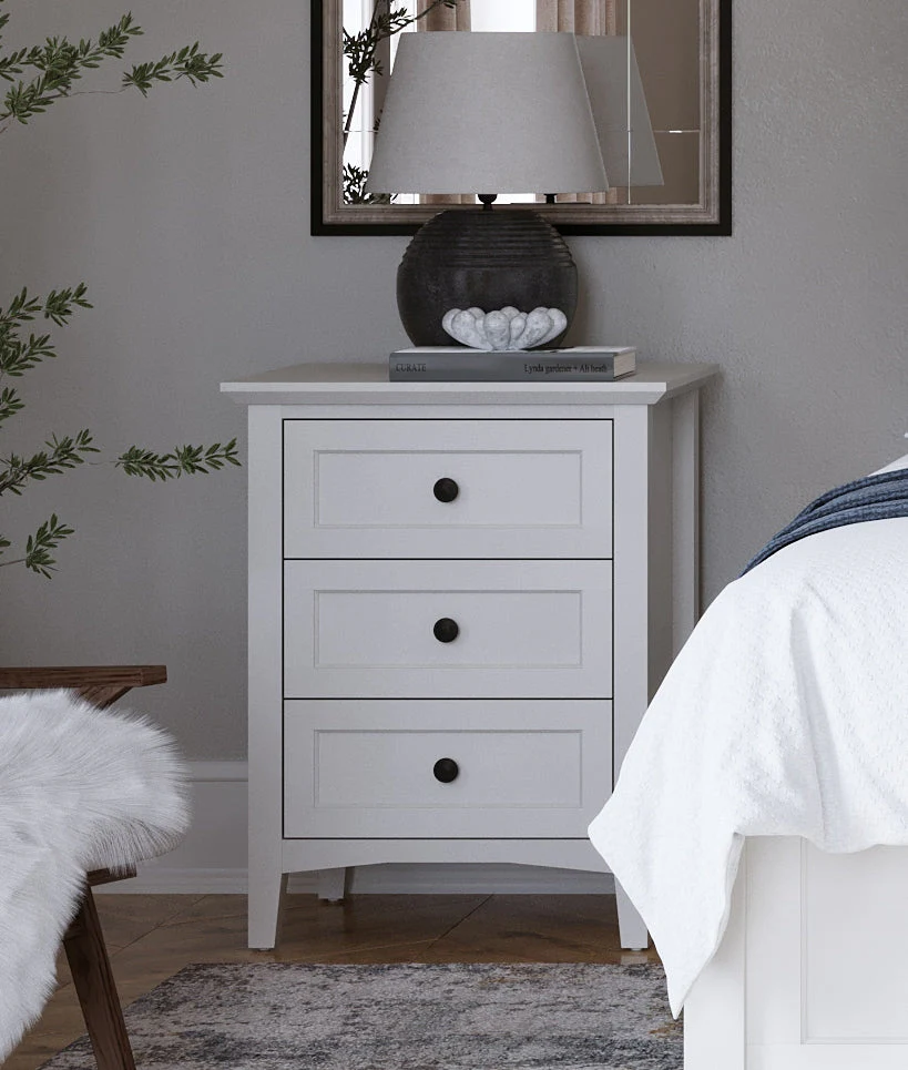 Grace Three Drawer Nightstand in Snowfall White - Image 6