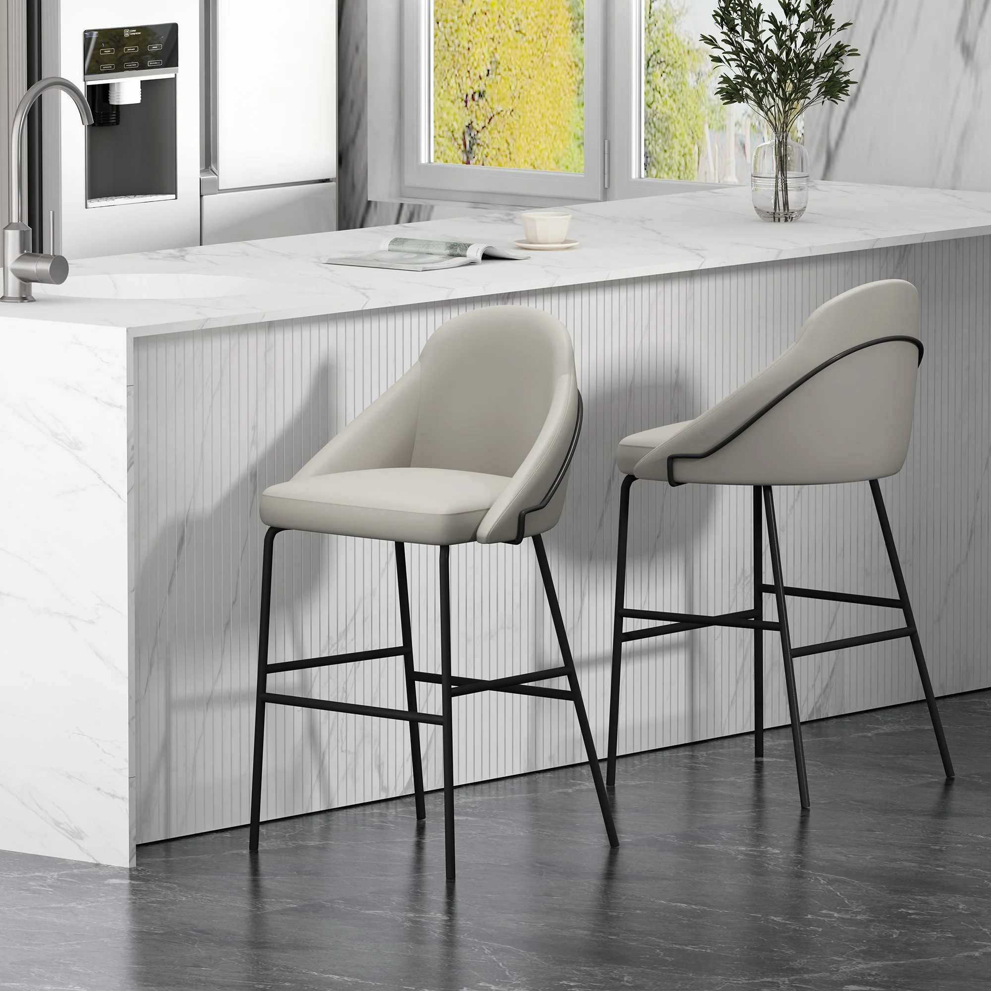 Gracie Barstool in Stone and Black (set of 2) - Image 2