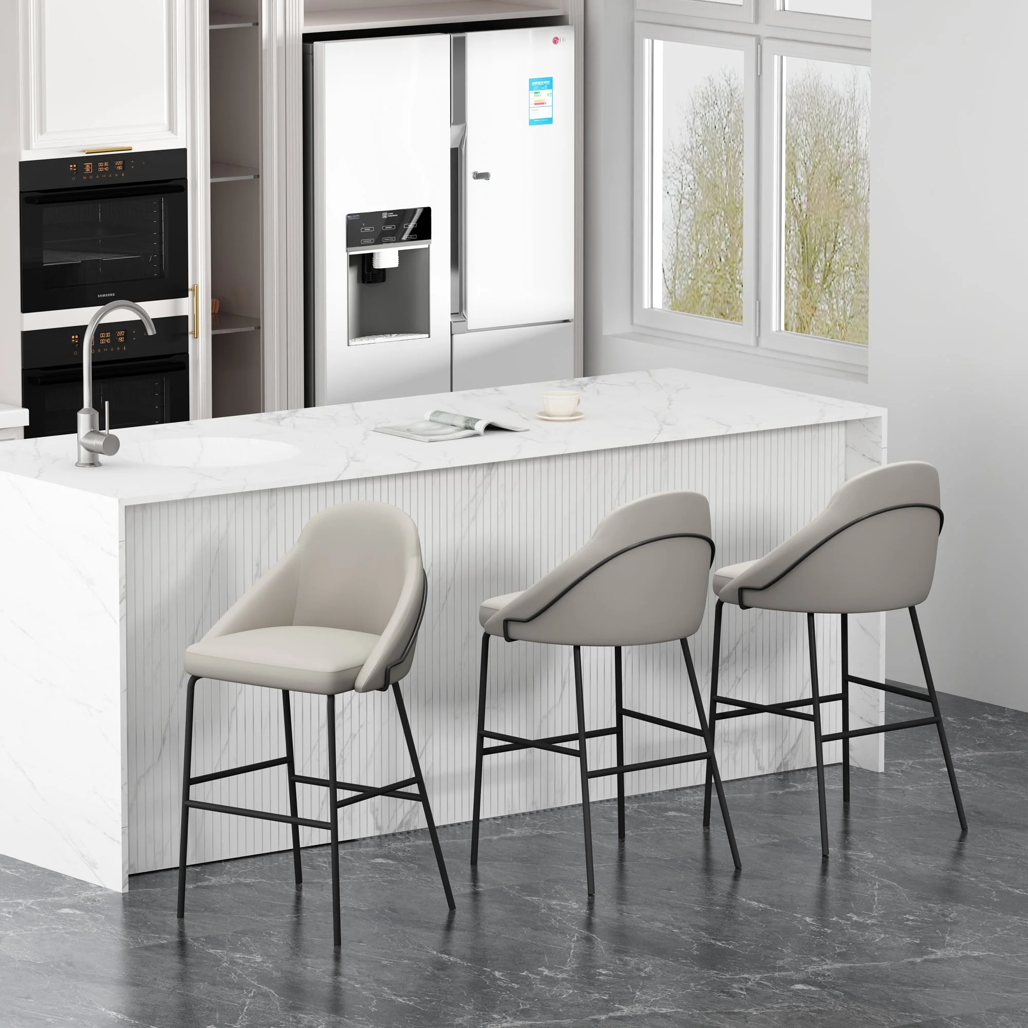 Gracie Barstool in Stone and Black (set of 3) - Image 2