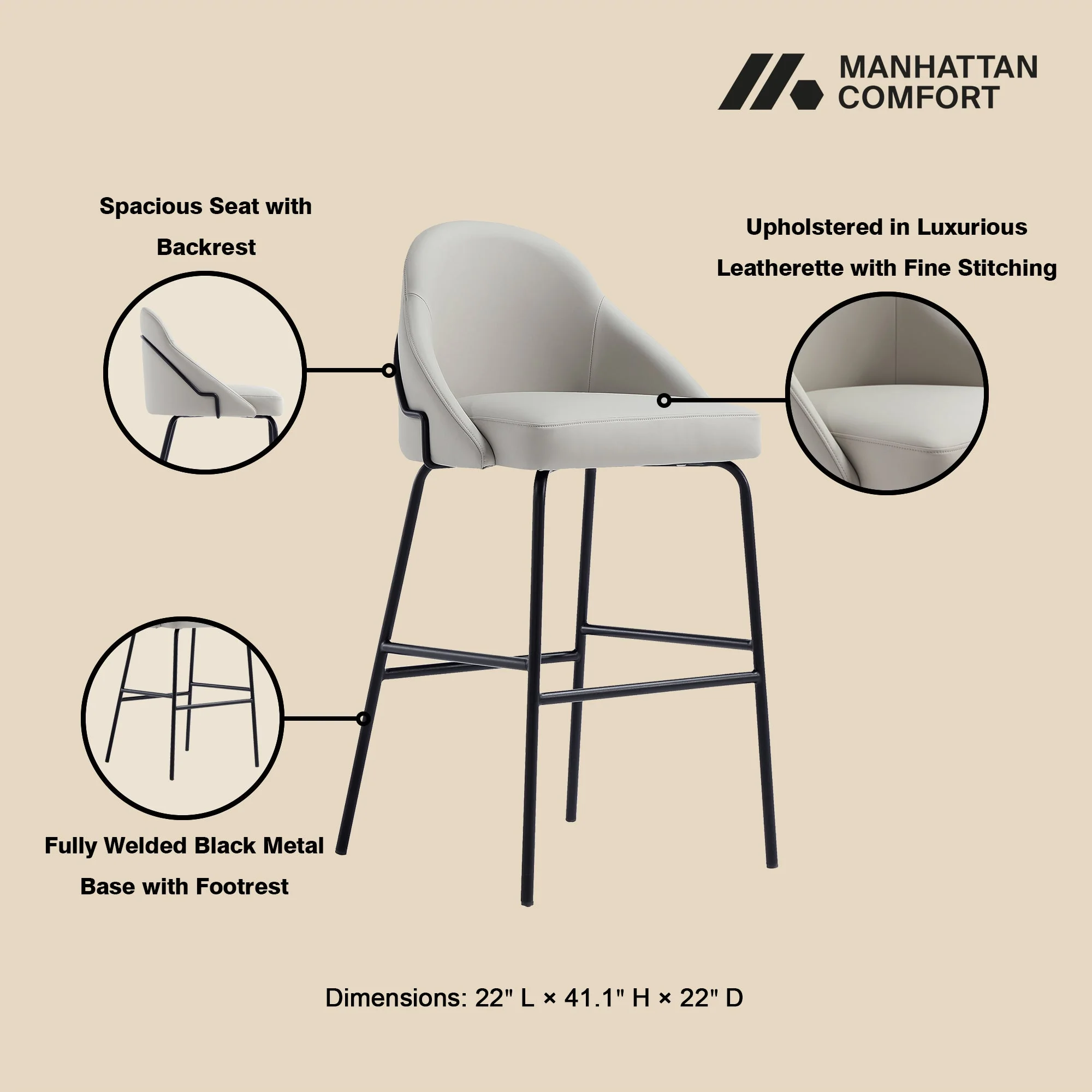Gracie Barstool in Stone and Black (set of 3) - Image 4