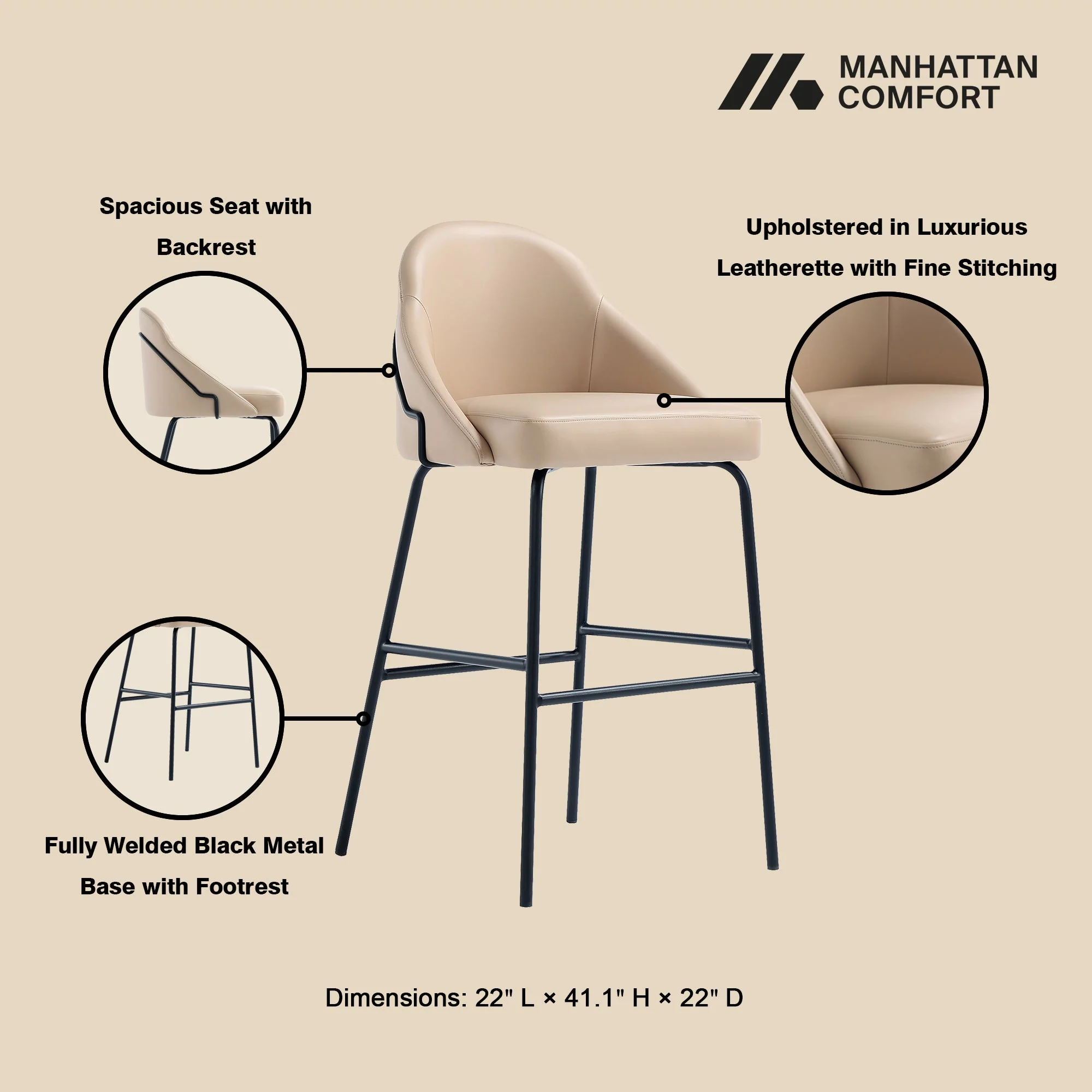 Gracie Barstool in Tan and Black (set of 2) - Image 4