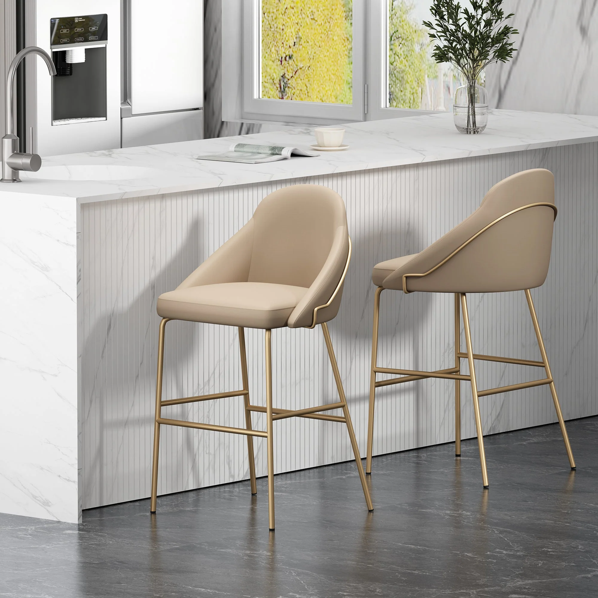 Gracie Barstool in Tan and Gold (set of 2) - Image 2
