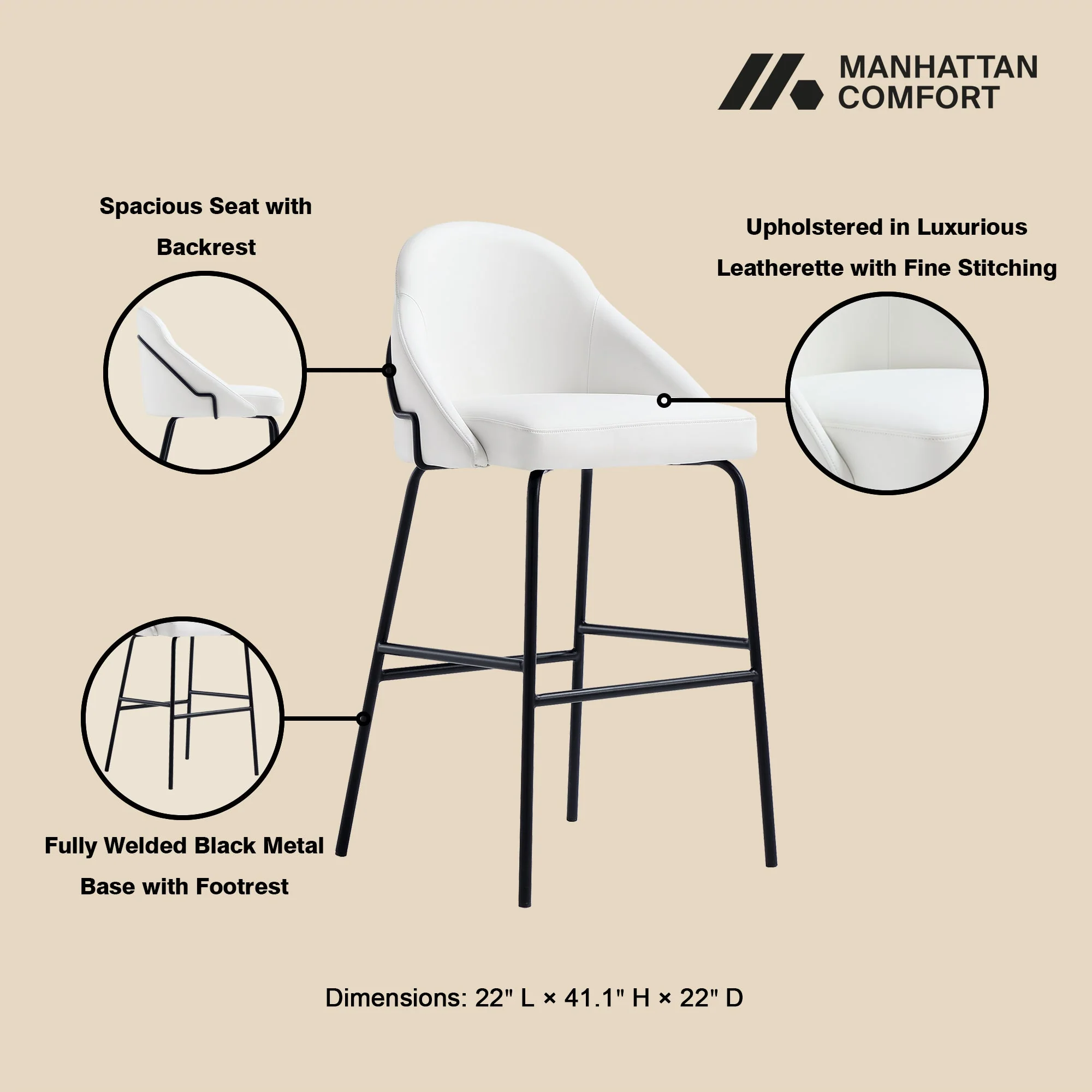 Gracie Barstool in White and Black (set of 2) - Image 4