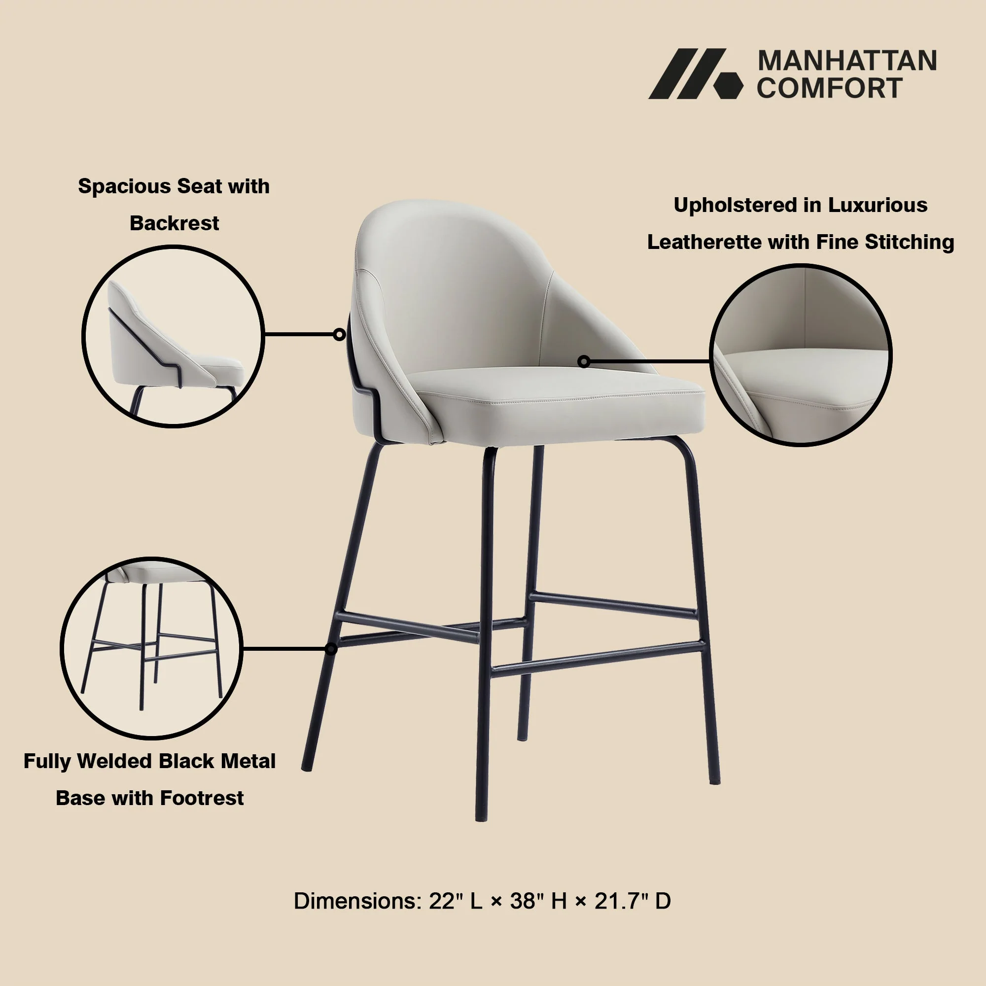 Gracie Counter Stool in Stone and Black (set of 2) - Image 4