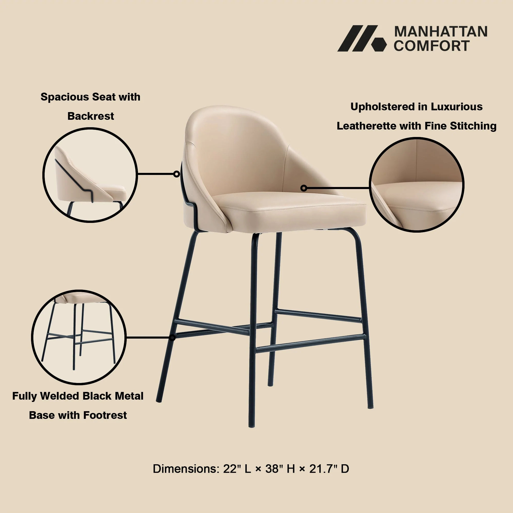 Gracie Counter Stool in Tan and Black (set of 3) - Image 4