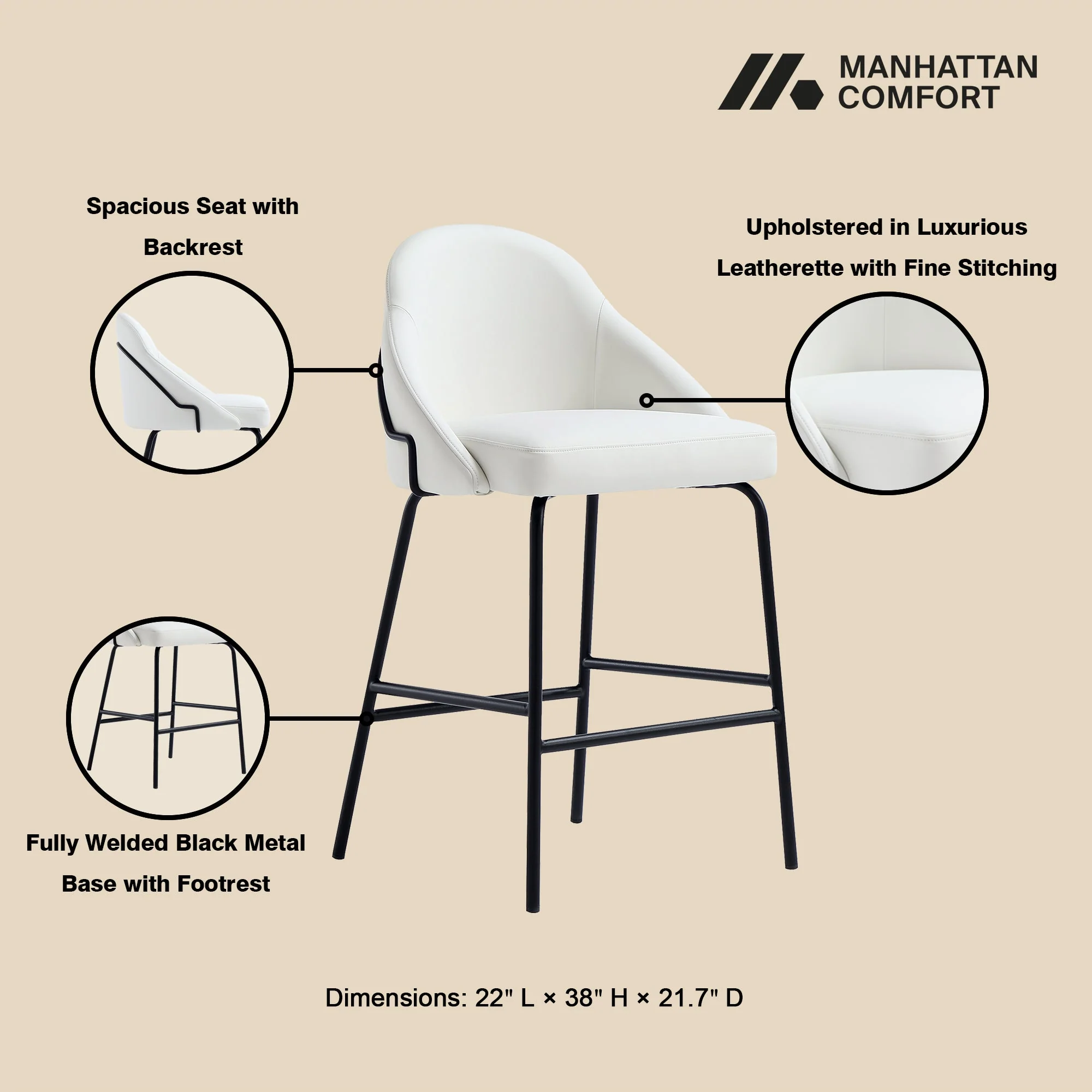Gracie Counter Stool in White and Black (set of 3) - Image 4