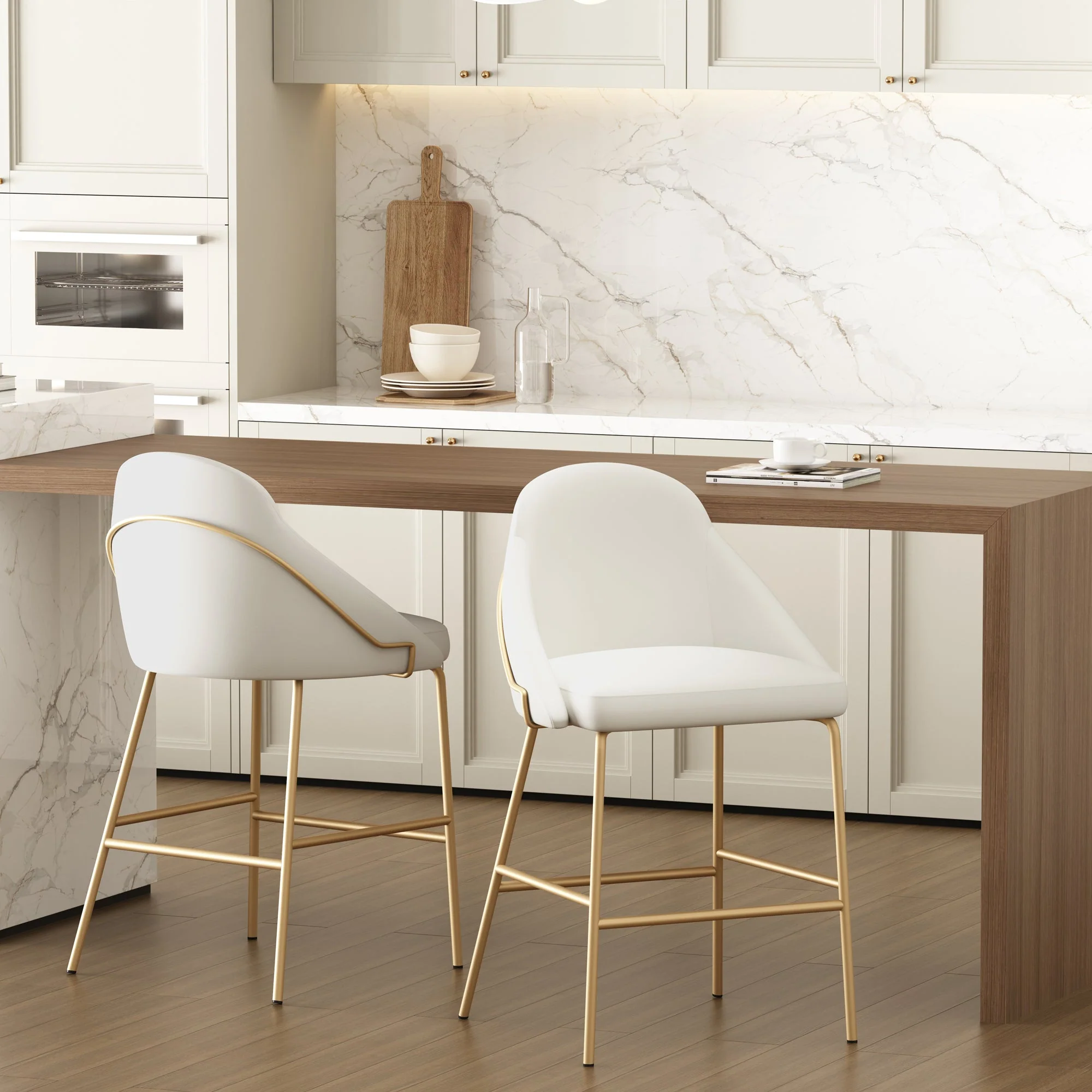 Gracie Counter Stool in White and Gold (set of 2) - Image 2