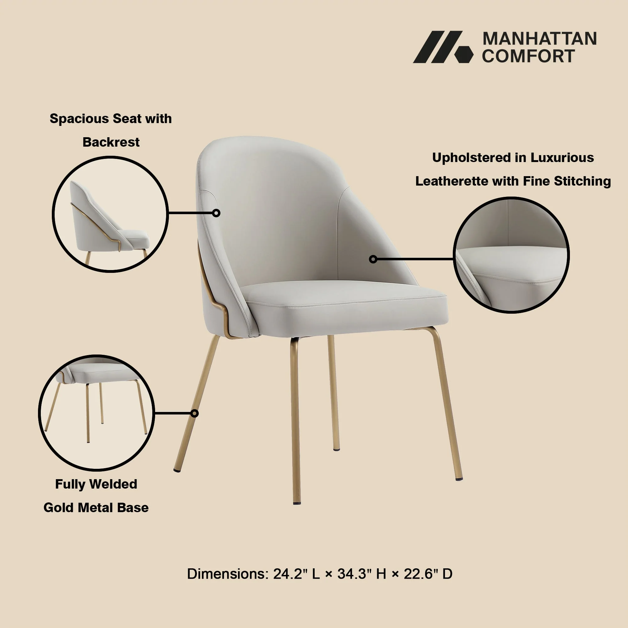 Gracie Dining Chair in Stone and Gold - Image 4