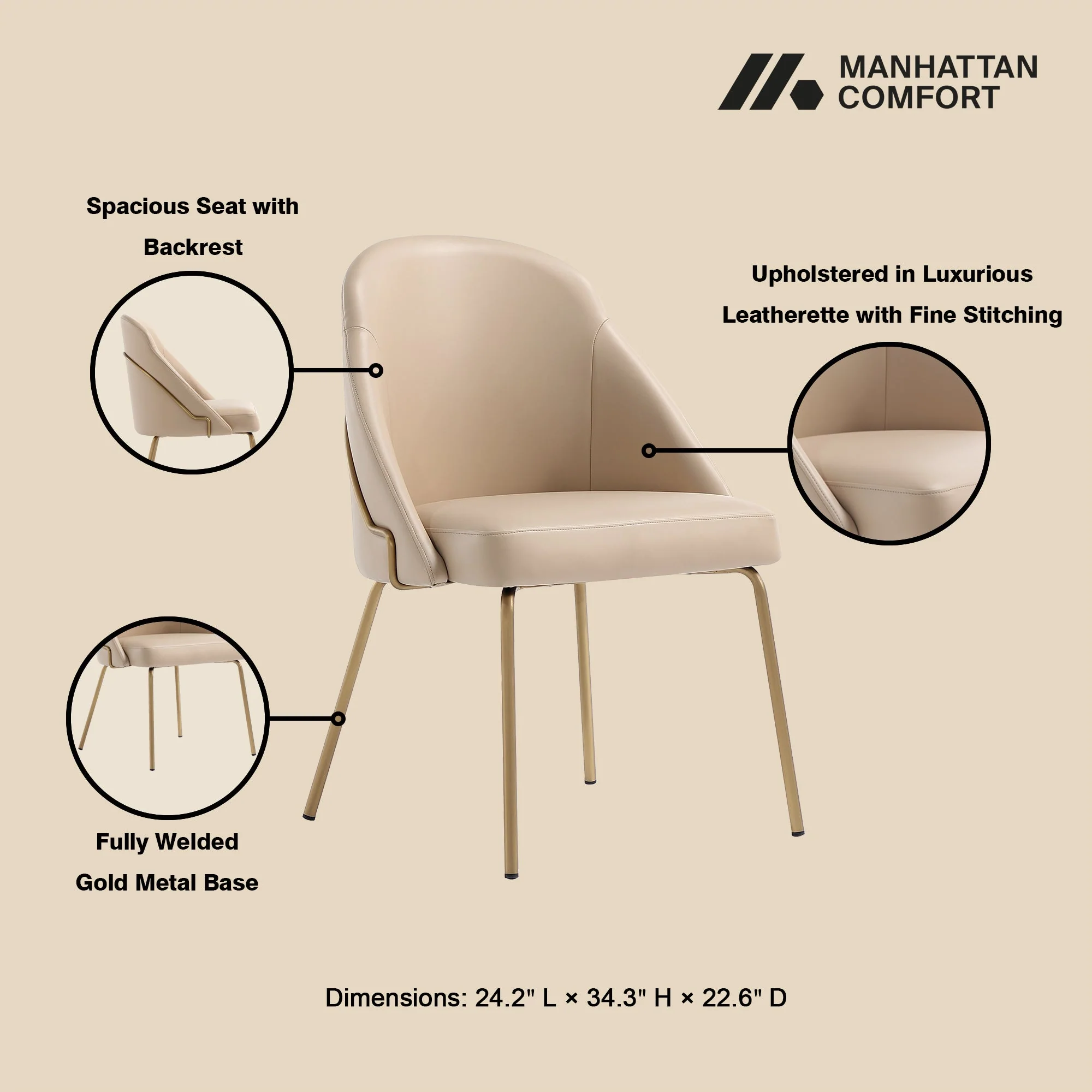 Gracie Dining Chair in Tan and Gold - Image 4