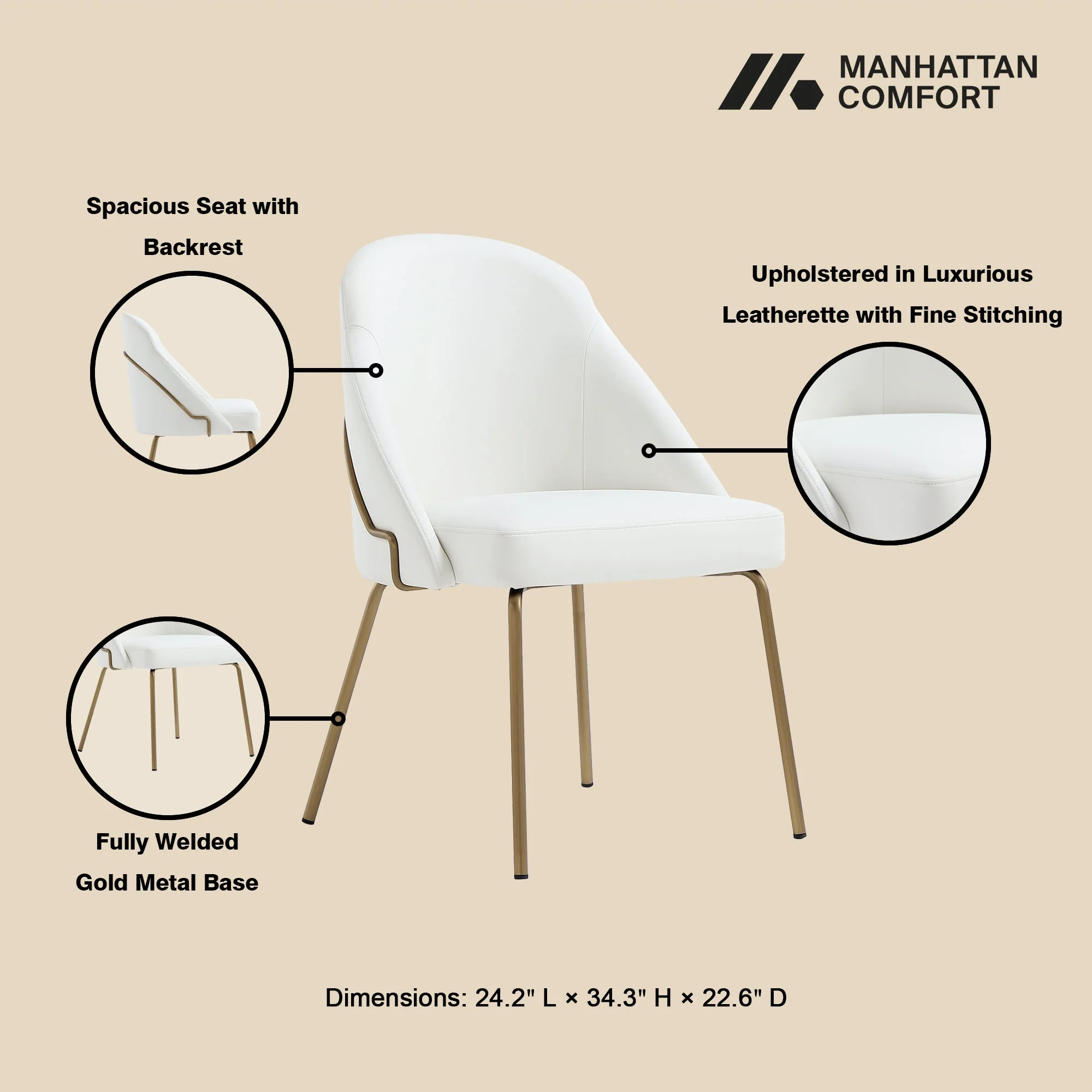 Gracie Dining Chair in White and Gold (set of 2) - Image 4