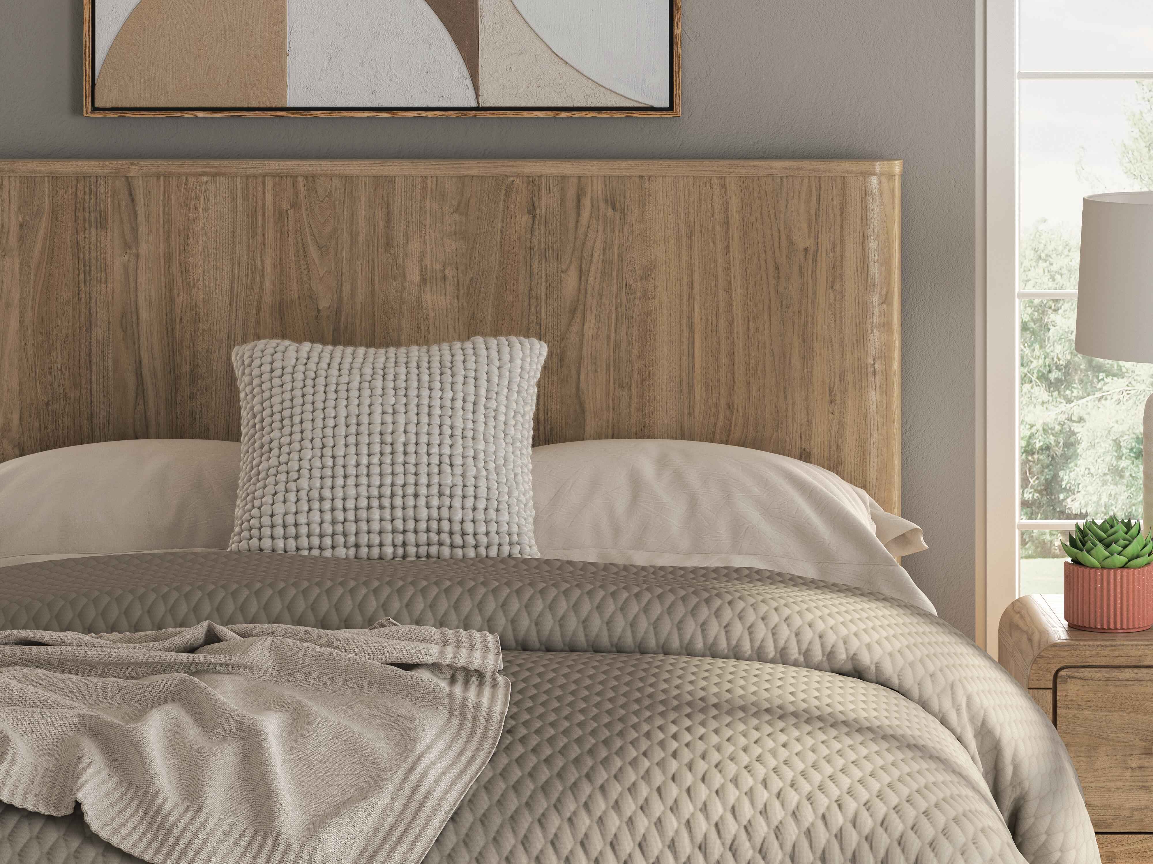 Gramburg Warm Natural Brown Queen Panel Platform Bed - Image 9