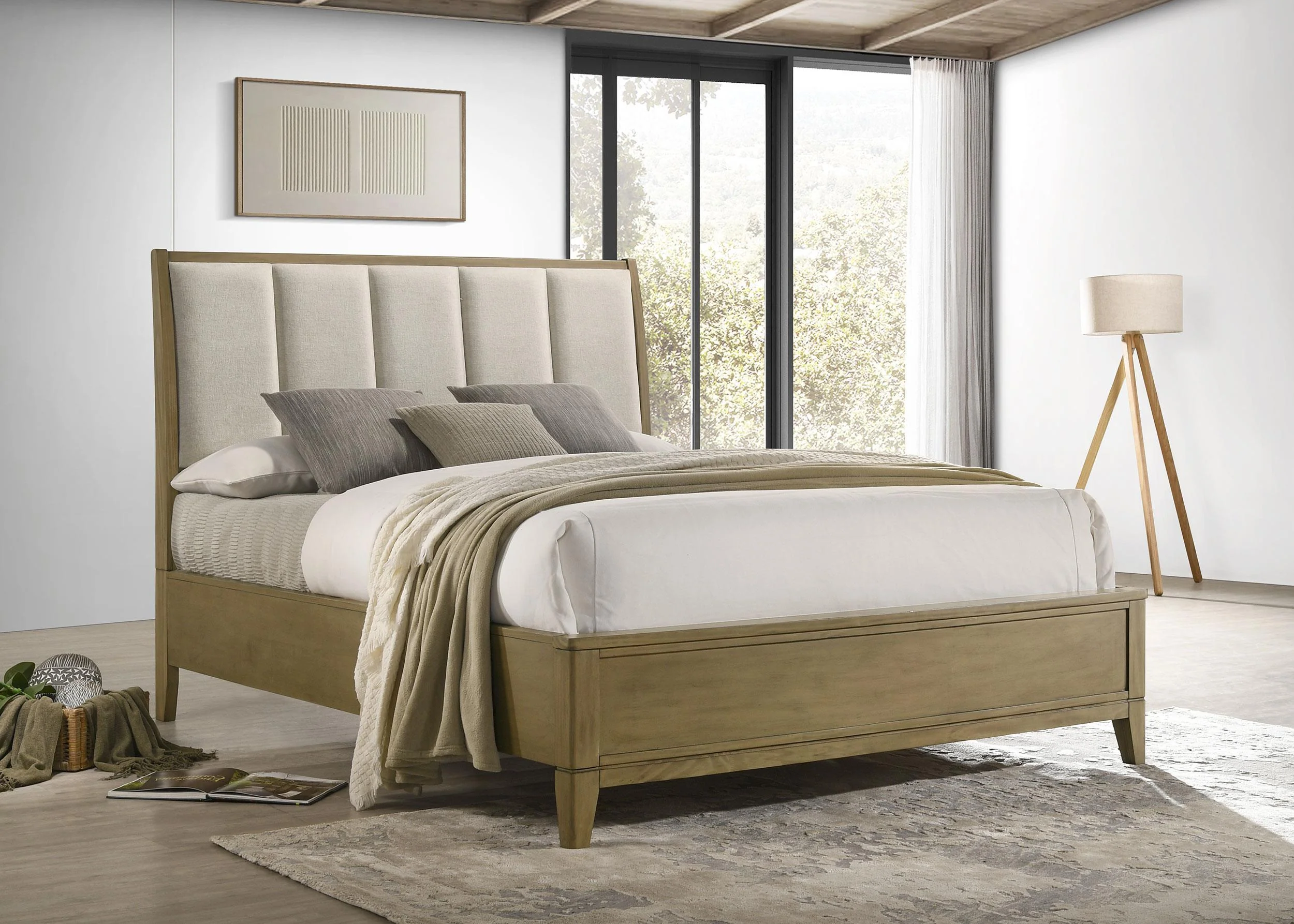 Granada Natural Pine Upholstered Eastern King Panel Bed