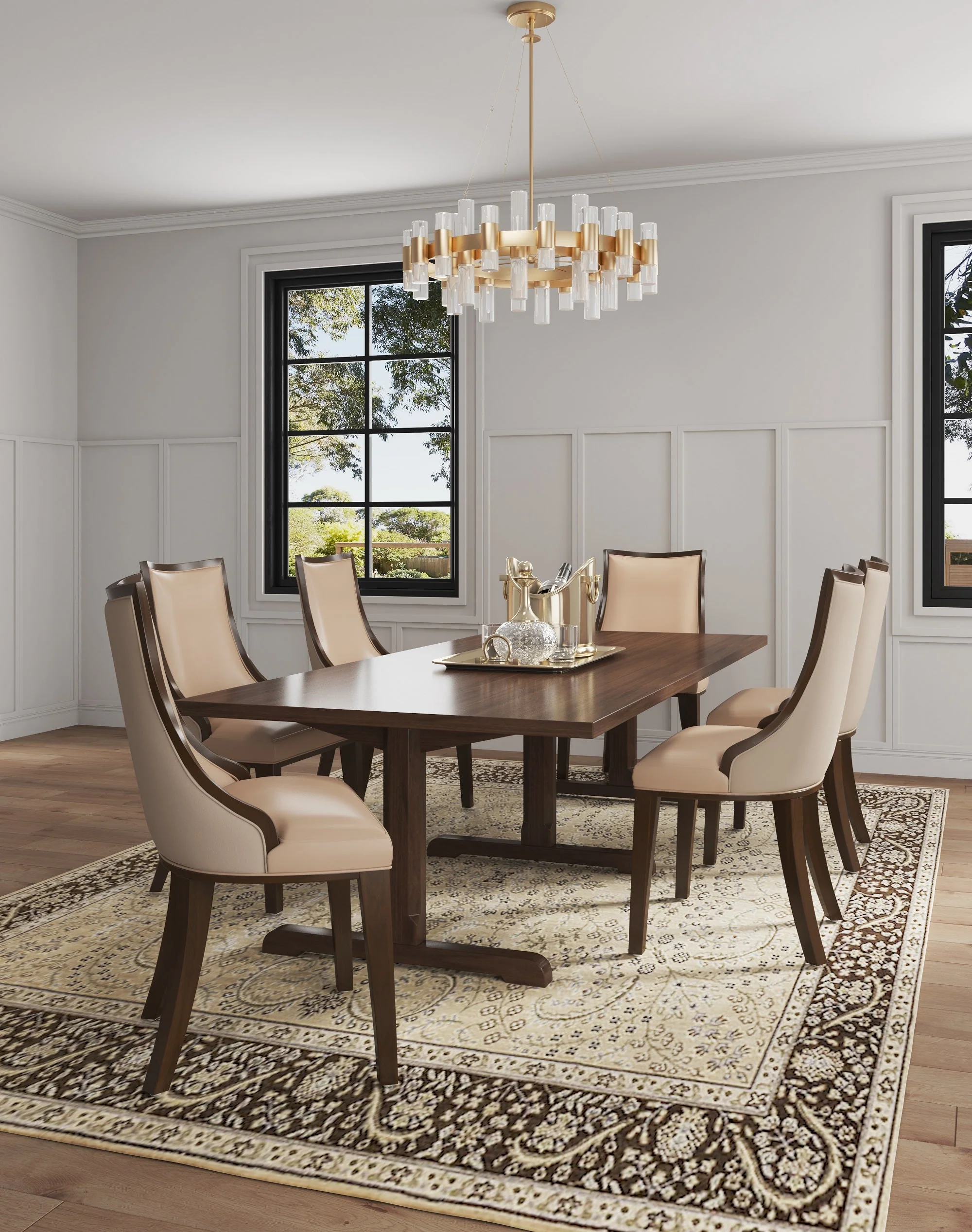 Grand Faux Leather and Velvet Dining Chair in Tan (set of 4) - Image 2