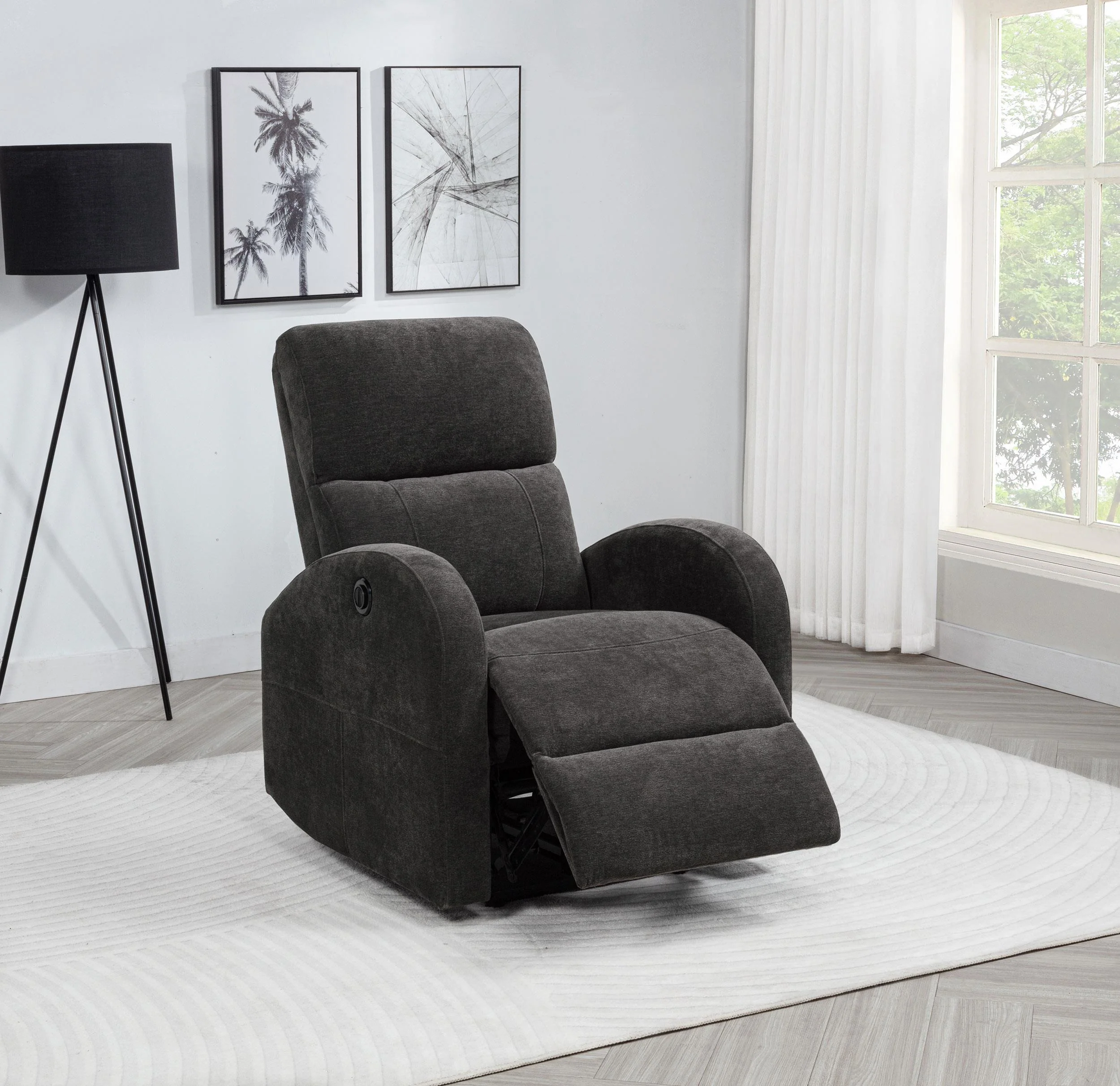 Grant Charcoal Gray Fabric Upholstered Power Recliner Chair - Image 2