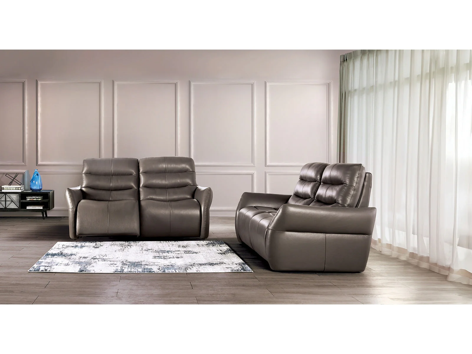 Granucci Gray Real Italian Leather Reclining Living Room Set