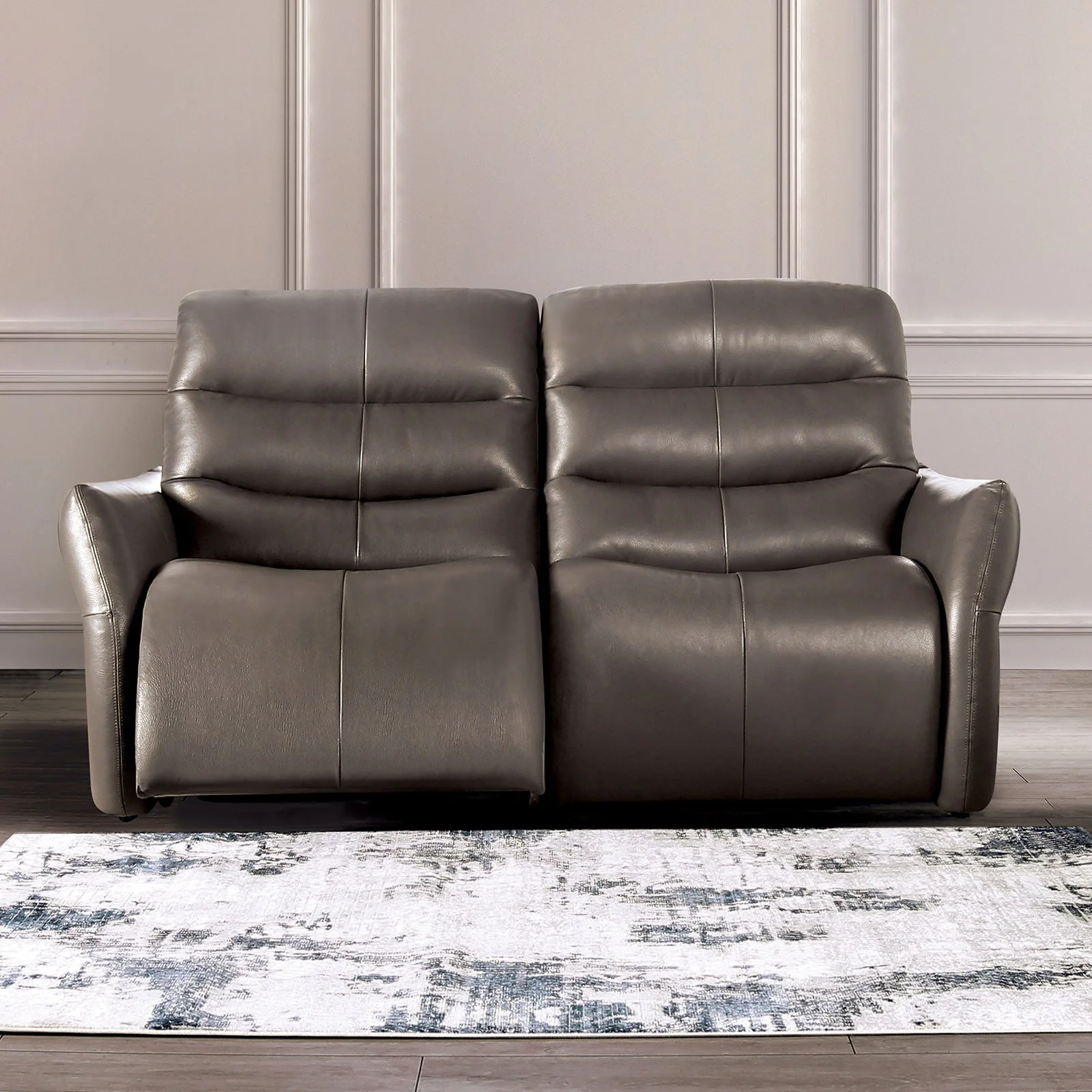Granucci Gray Real Italian Leather Reclining Living Room Set - Image 4