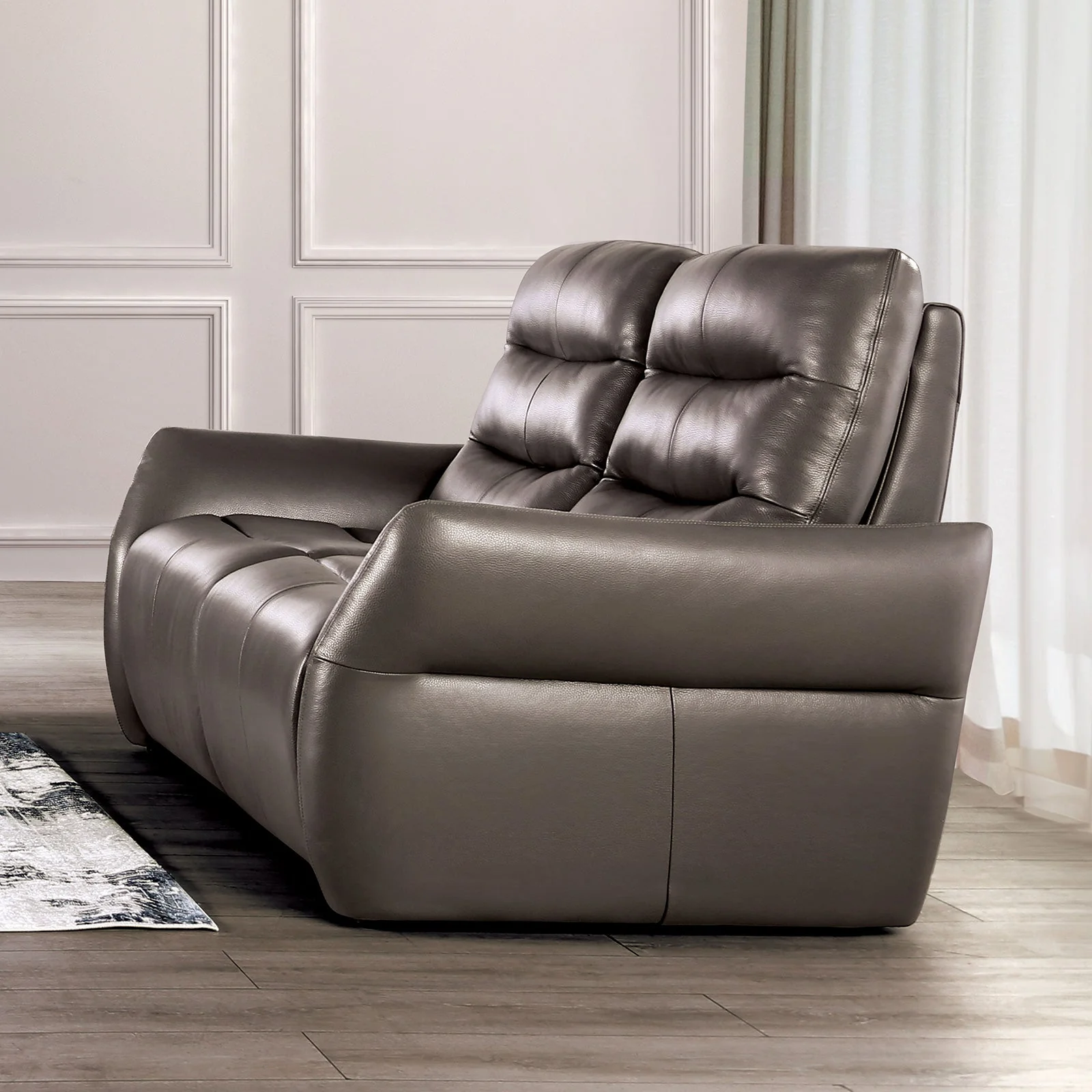 Granucci Gray Real Italian Leather Reclining Living Room Set - Image 5