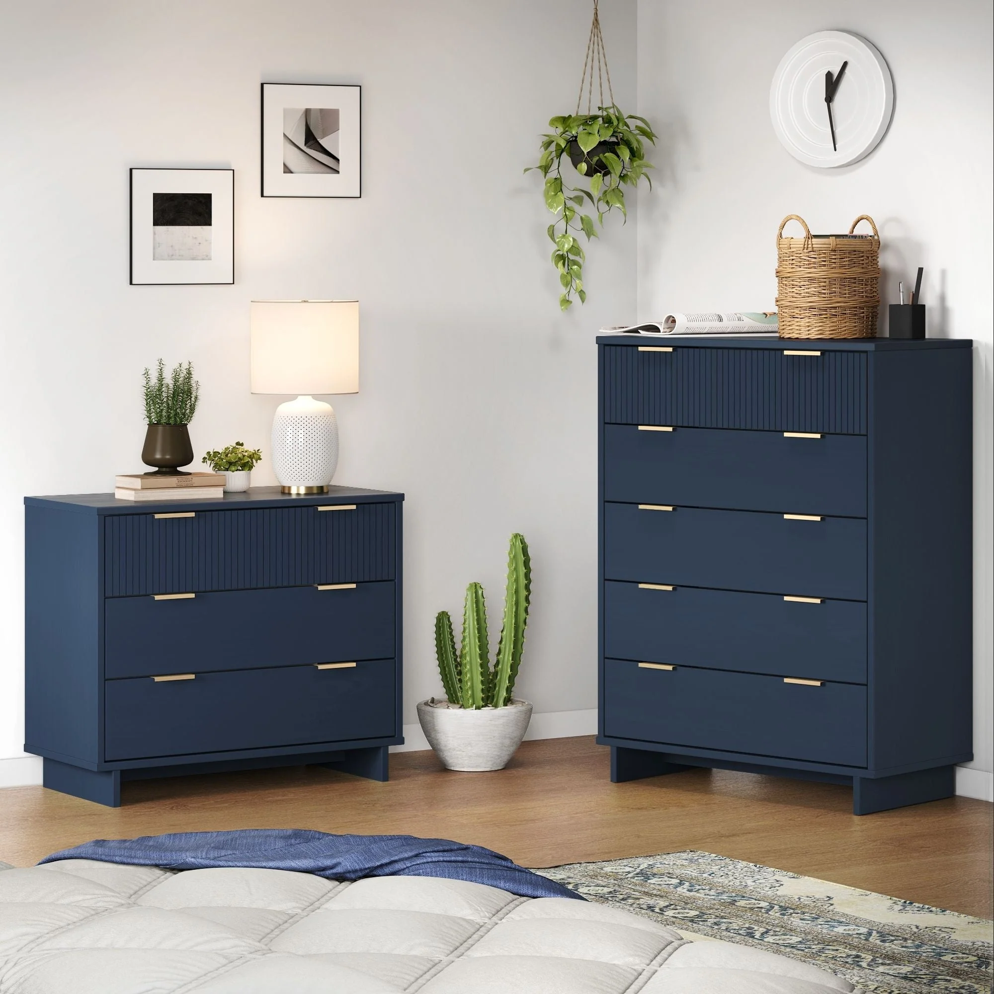 Granville 2-Piece Granville Tall Chest and Standard Dresser Set in Midnight Blue - Image 2