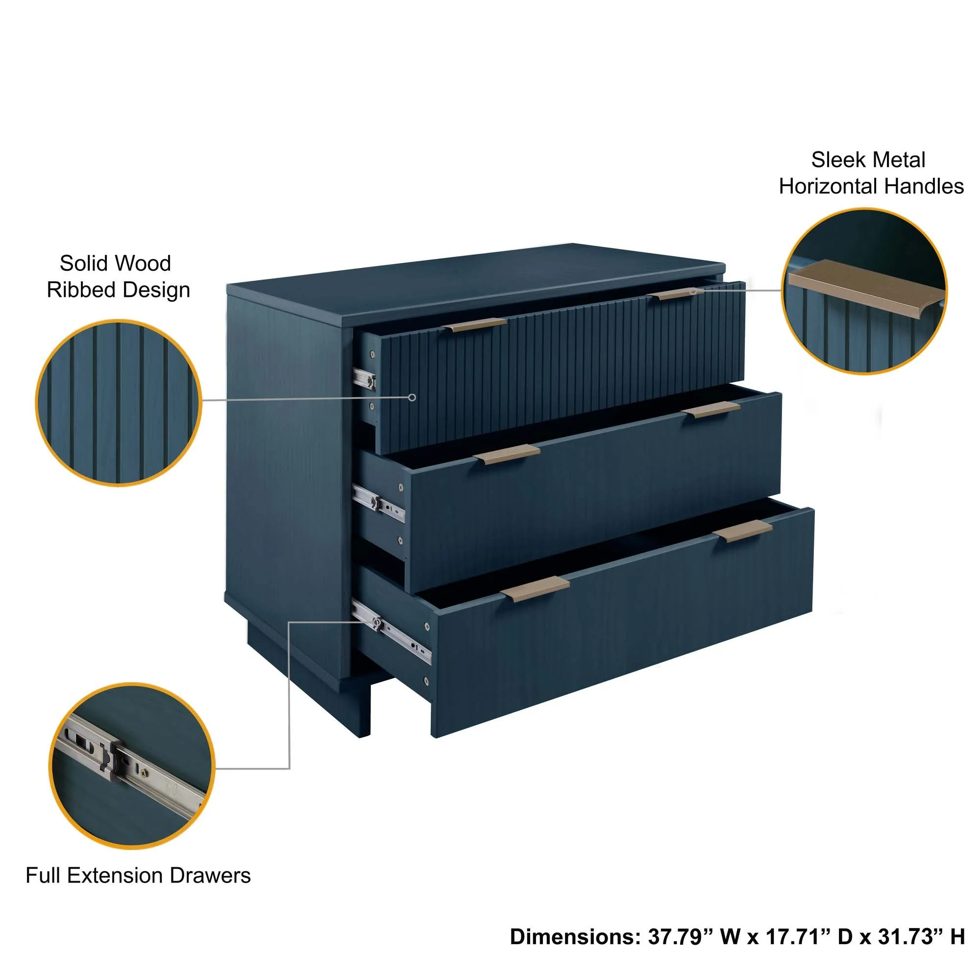 Granville 2-Piece Granville Tall Chest and Standard Dresser Set in Midnight Blue - Image 5