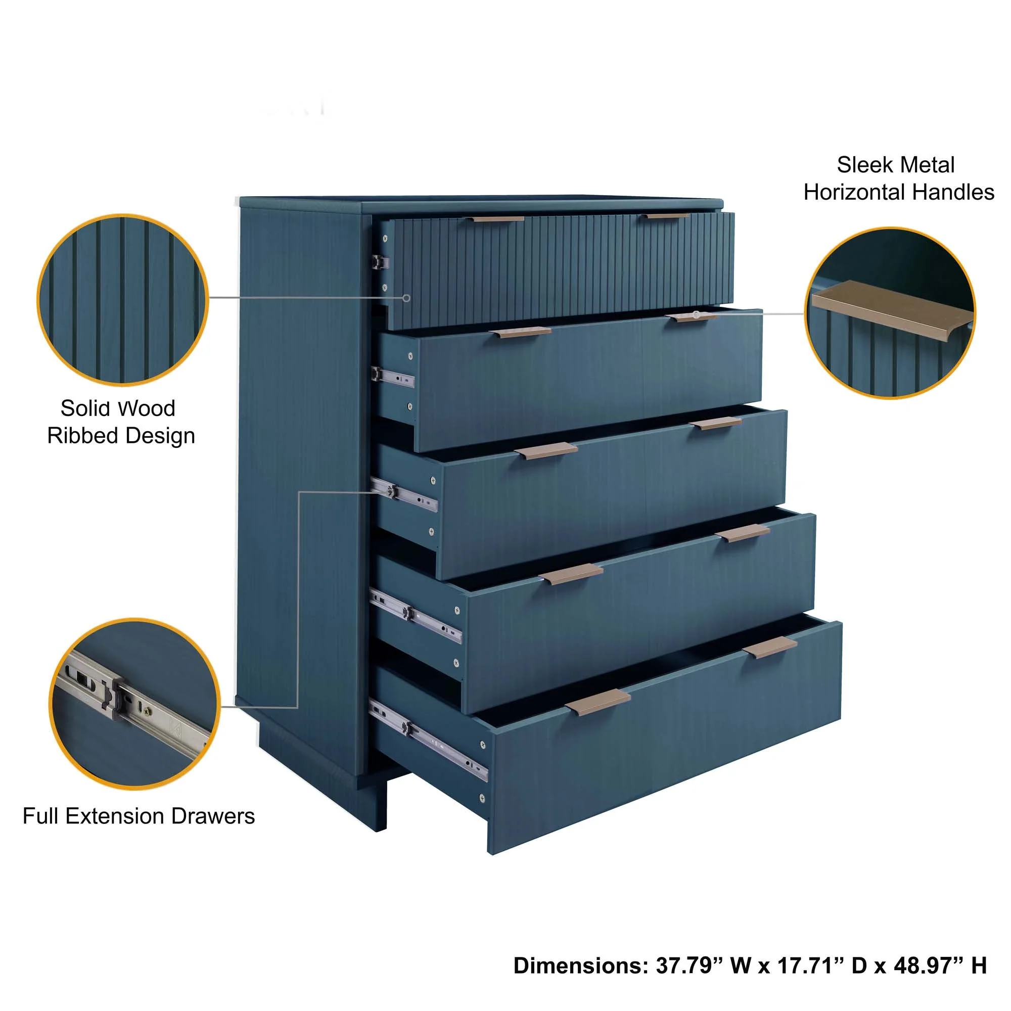 Granville 2-Piece Granville Tall Chest and Standard Dresser Set in Midnight Blue - Image 6