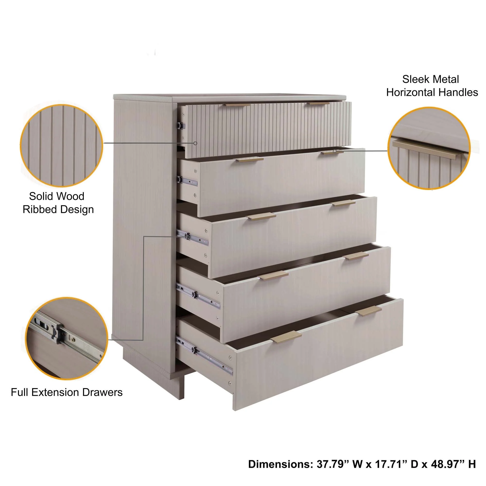 Granville 2-Piece Tall Chest and Double Dresser Set in Light Grey - Image 5