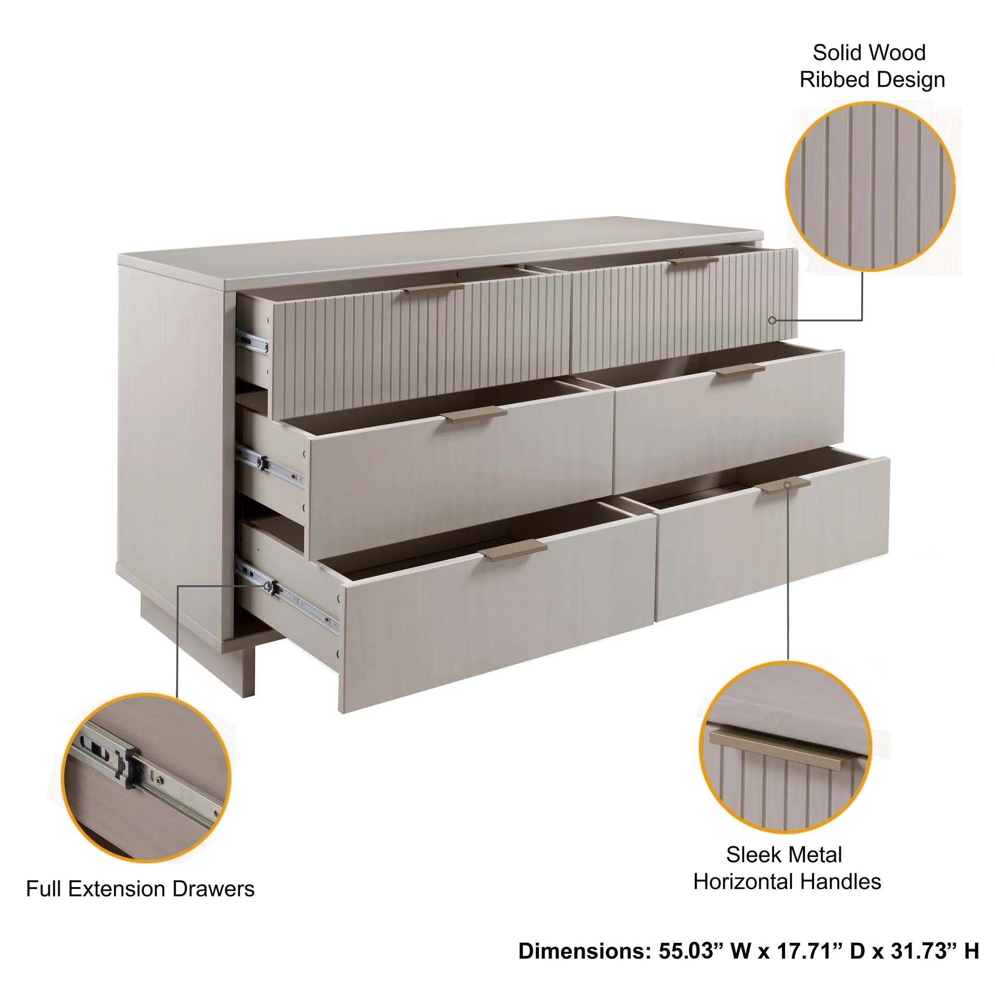 Granville 2-Piece Tall Chest and Double Dresser Set in Light Grey - Image 6