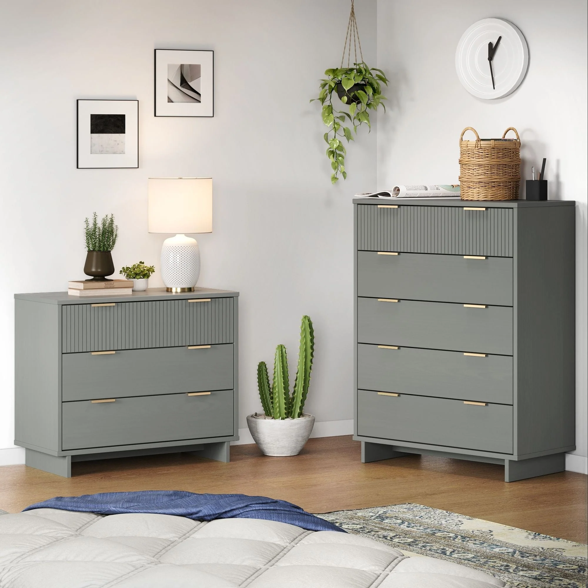 Granville 2-Piece Tall Chest and Standard Dresser Set in Light Grey - Image 2