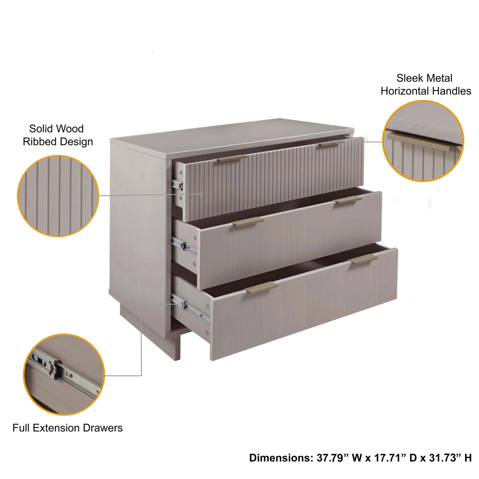 Granville 2-Piece Tall Chest and Standard Dresser Set in Light Grey - Image 5