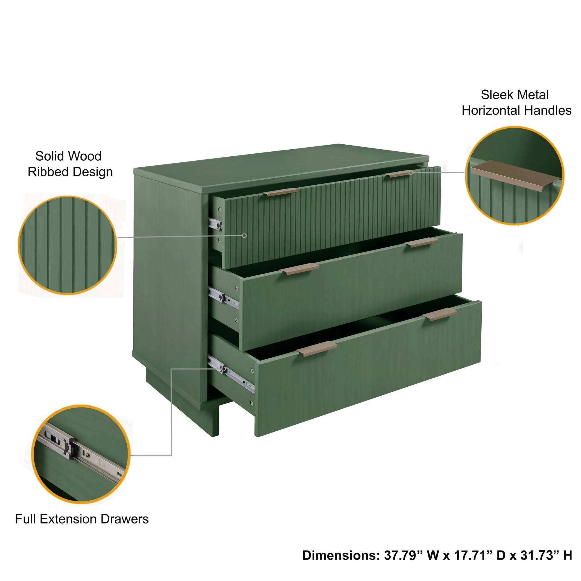 Granville 2-Piece Tall Chest and Standard Dresser Set in Sage Green - Image 5