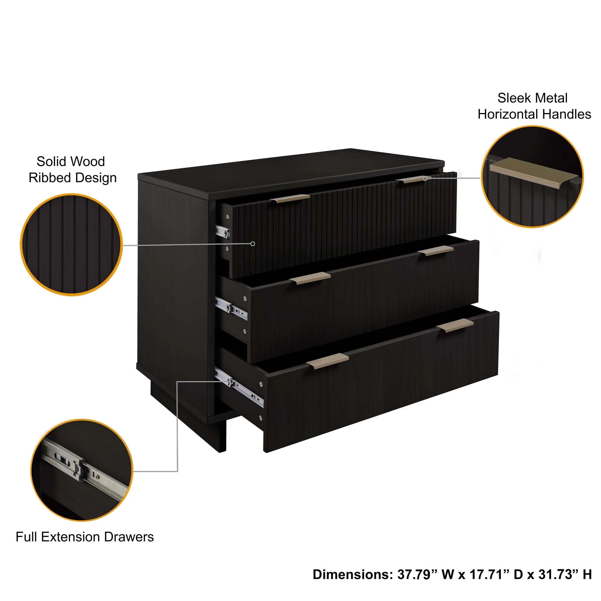 Granville 2-Piece Tall Narrow and Standard Dresser Set in Black - Image 6