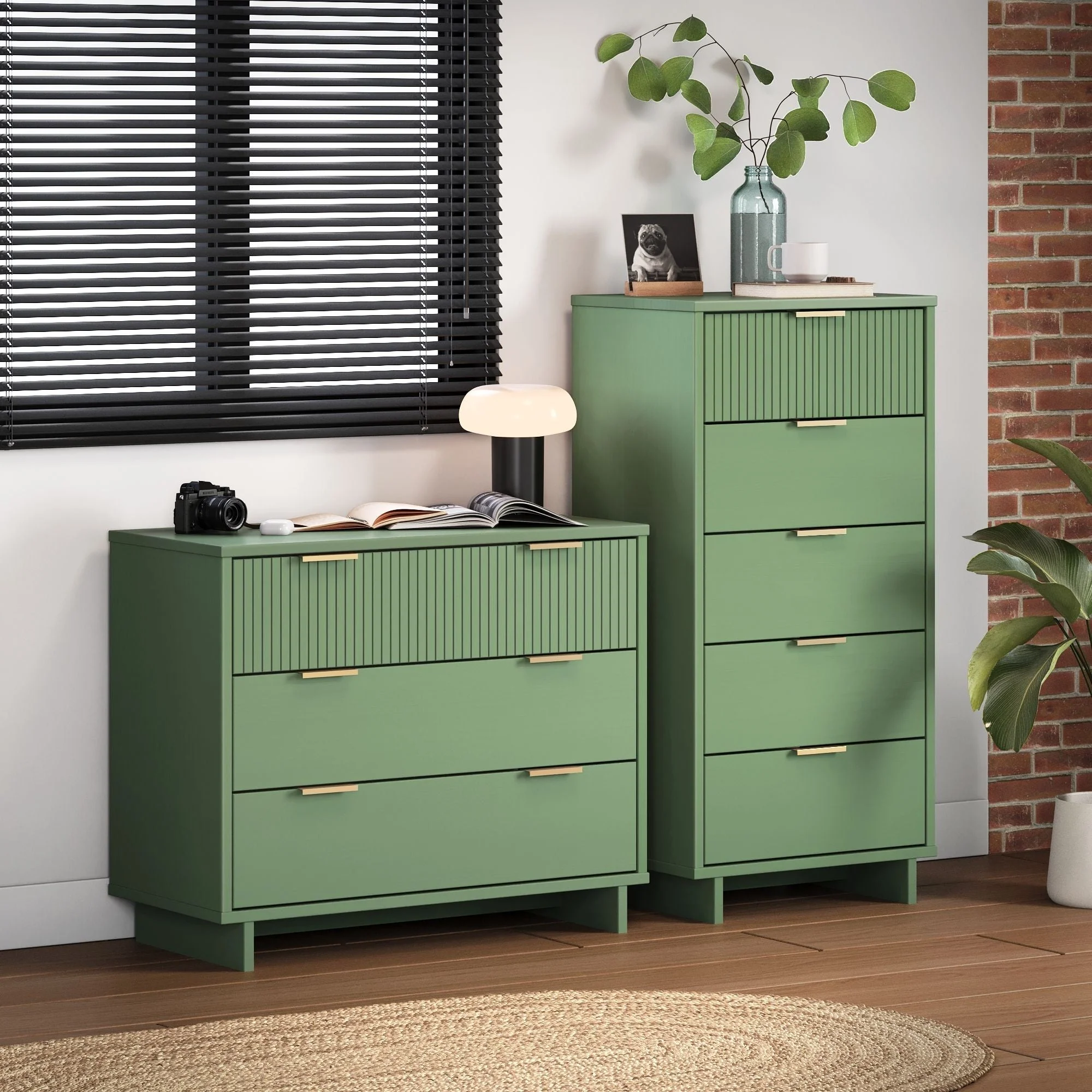 Granville 2-Piece Tall Narrow and Standard Dresser Set in Sage Green - Image 2