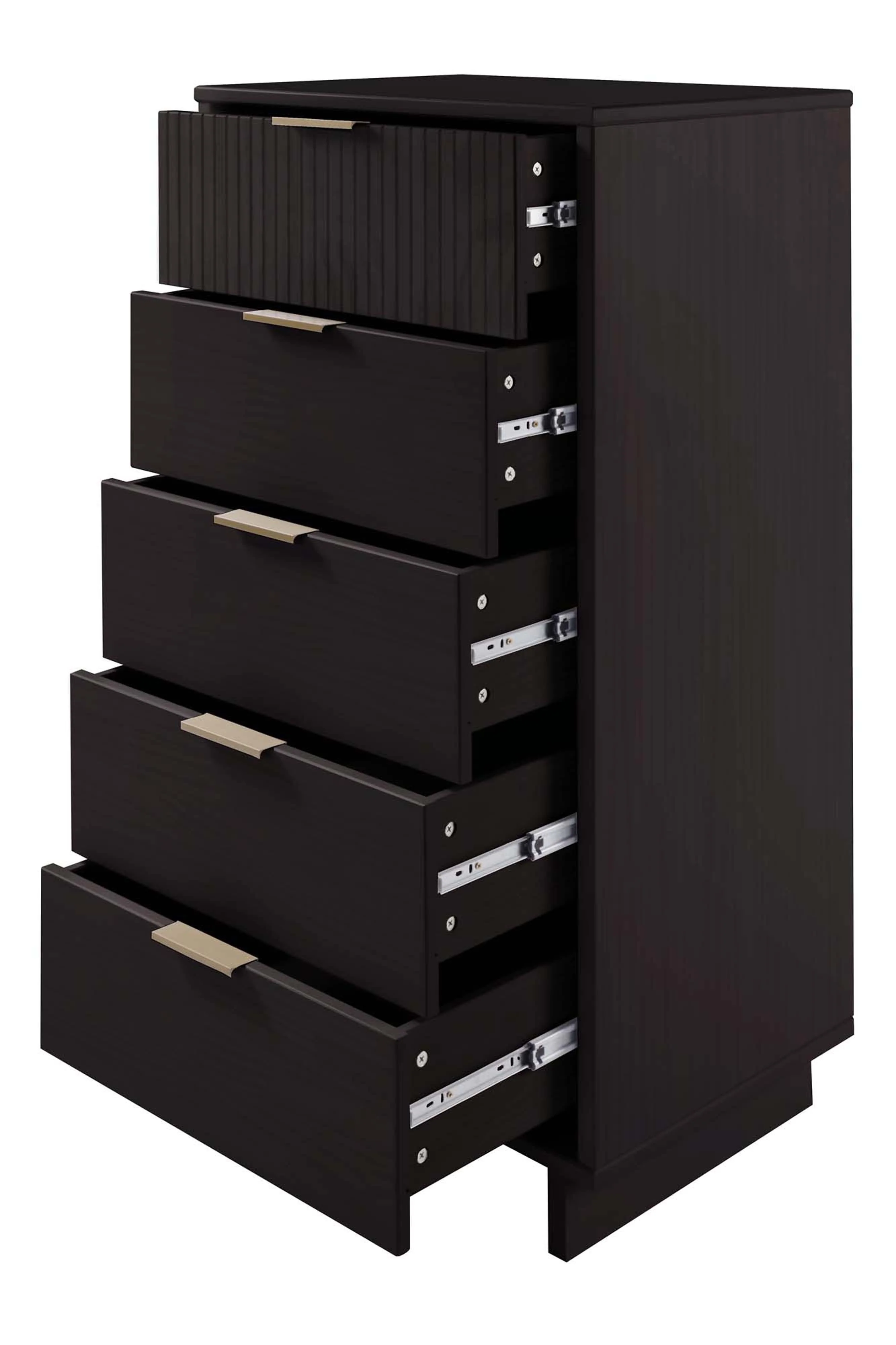 Granville 3-Piece Standard Dresser, Tall Narrow Chest and Nightstand Set in Black - Image 15