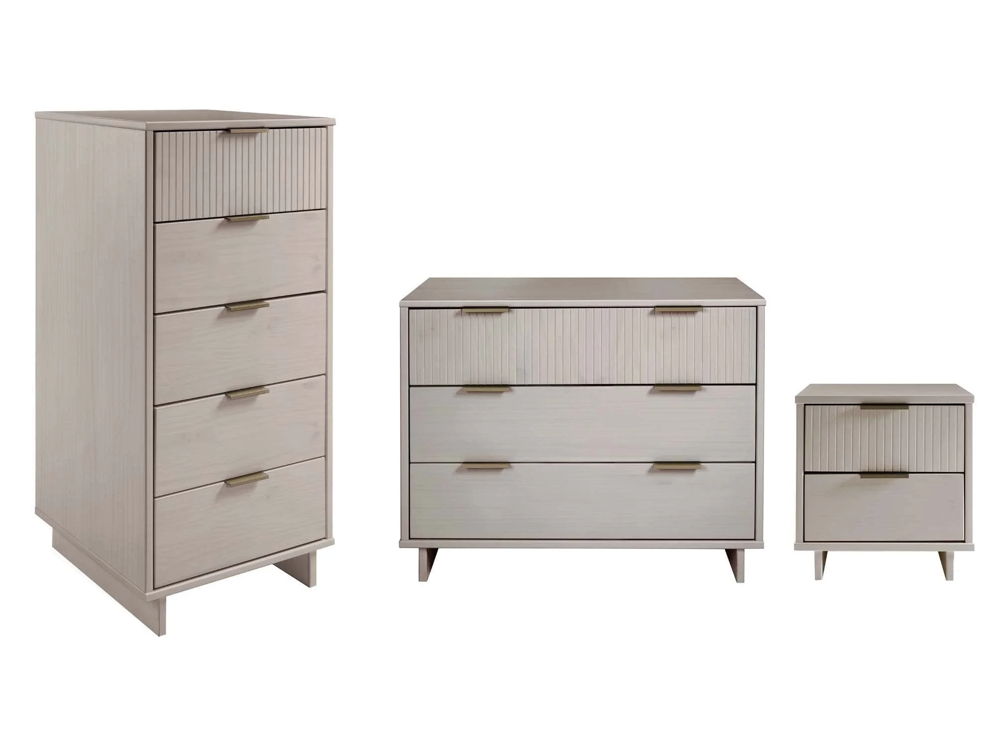 Granville 3-Piece Standard Dresser, Tall Narrow Chest and Nightstand Set in Light Grey