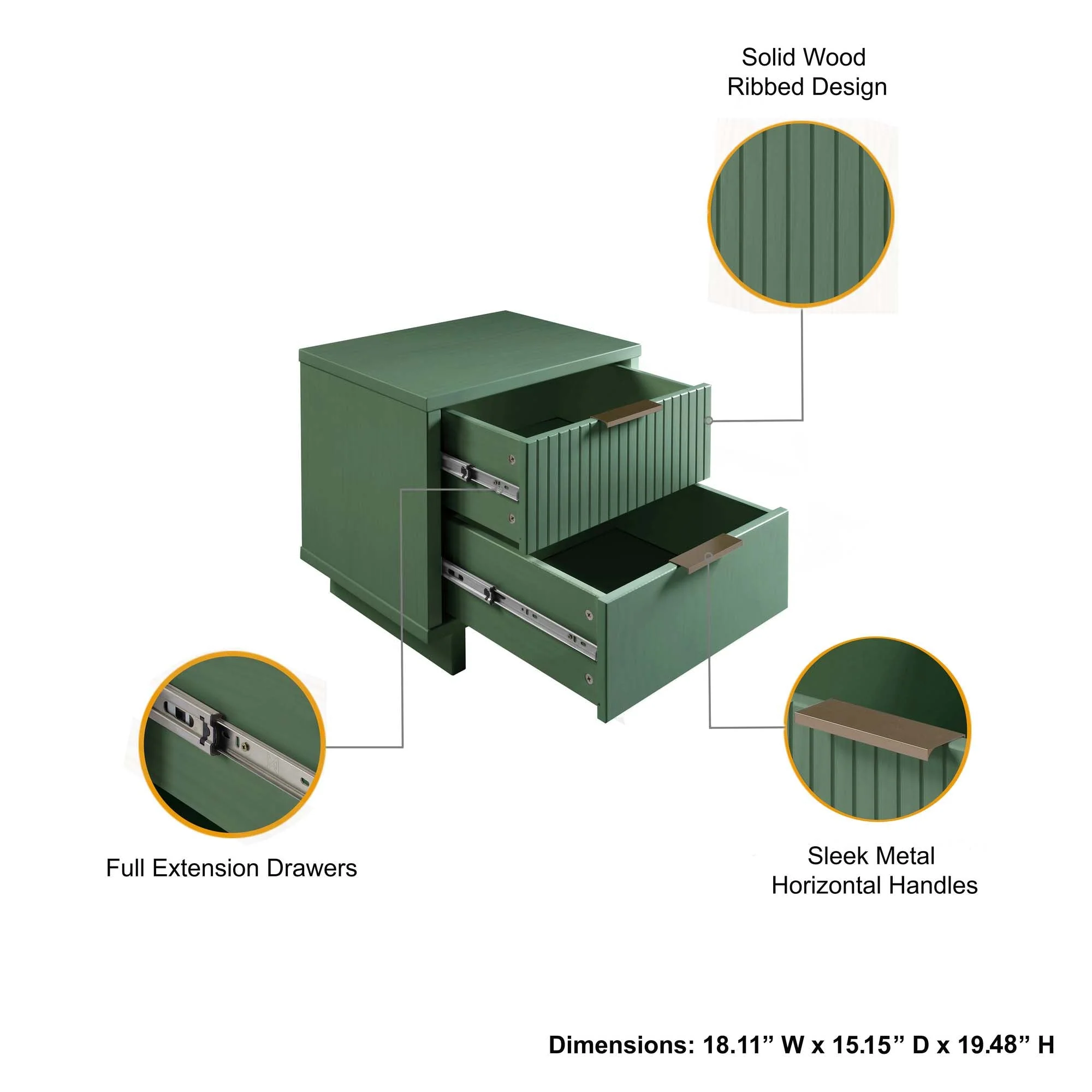 Granville 3-Piece Standard Dresser, Tall Narrow Chest and Nightstand Set in Sage Green - Image 8