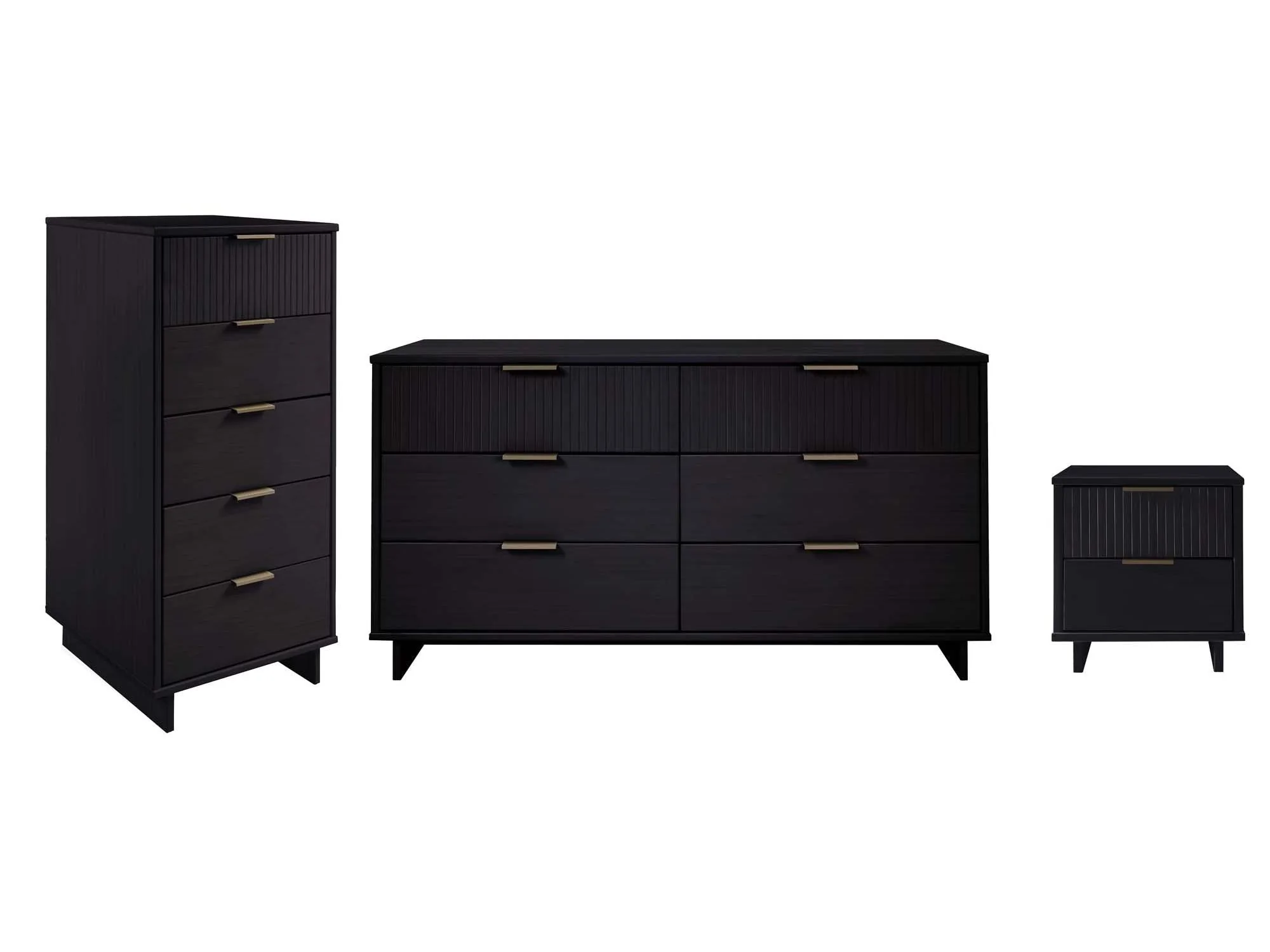 Granville 3-Piece Tall Narrow Chest, Double Dresser and Nightstand Set in Black