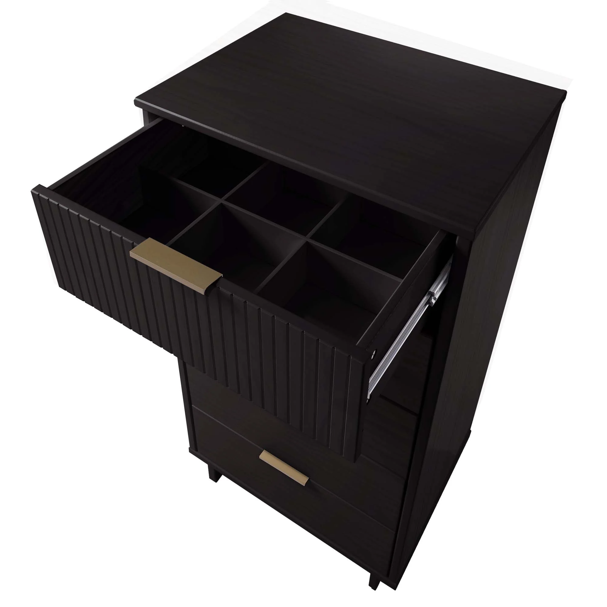 Granville 3-Piece Tall Narrow Chest, Double Dresser and Nightstand Set in Black - Image 16