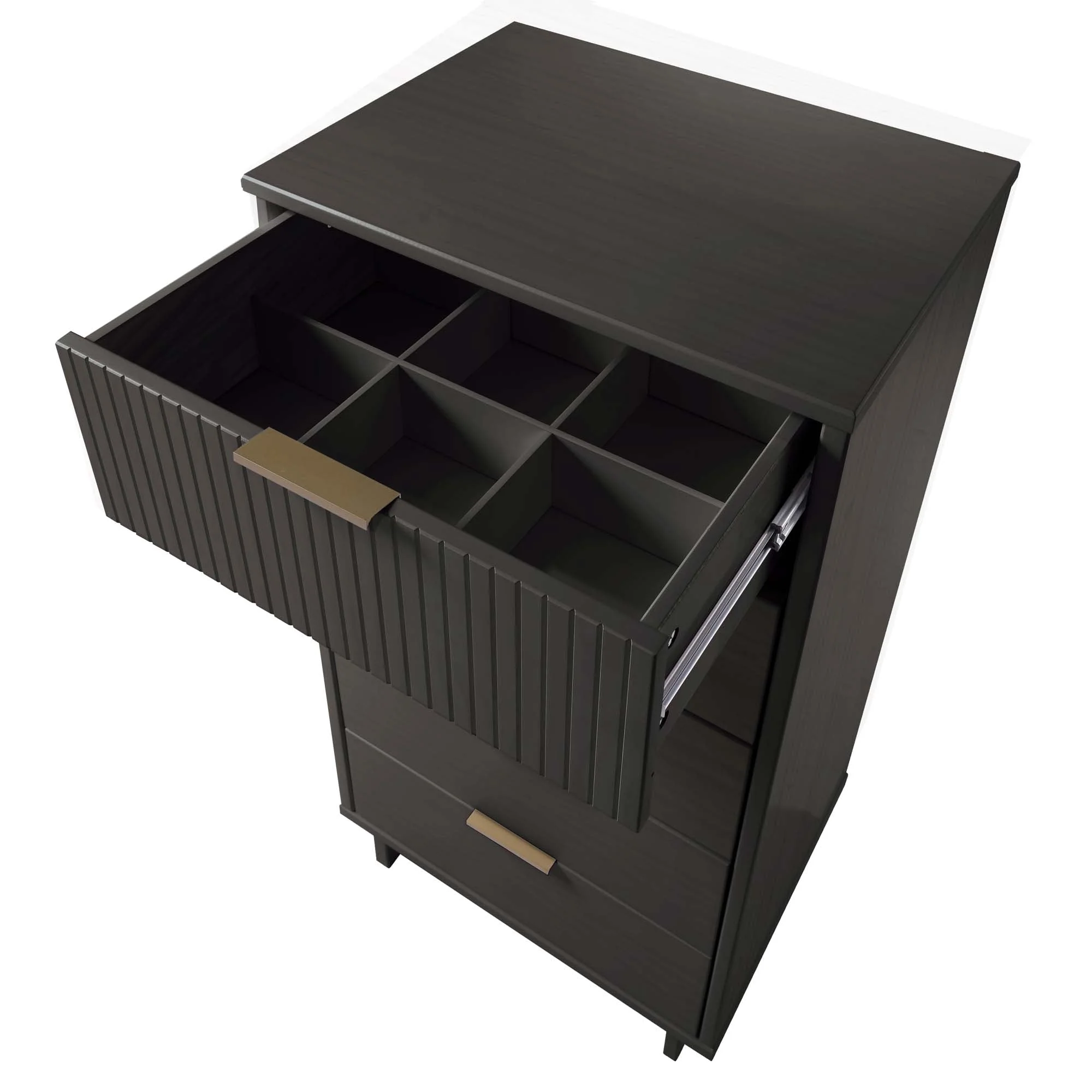Granville 3-Piece Tall Narrow Chest, Double Dresser and Nightstand Set in Dark Grey - Image 16