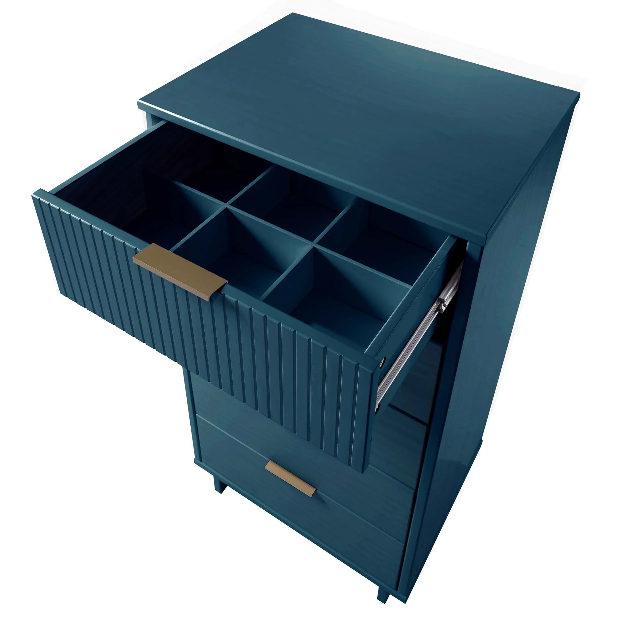 Granville 3-Piece Tall Narrow Chest, Double Dresser and Nightstand Set in Midnight Blue - Image 16