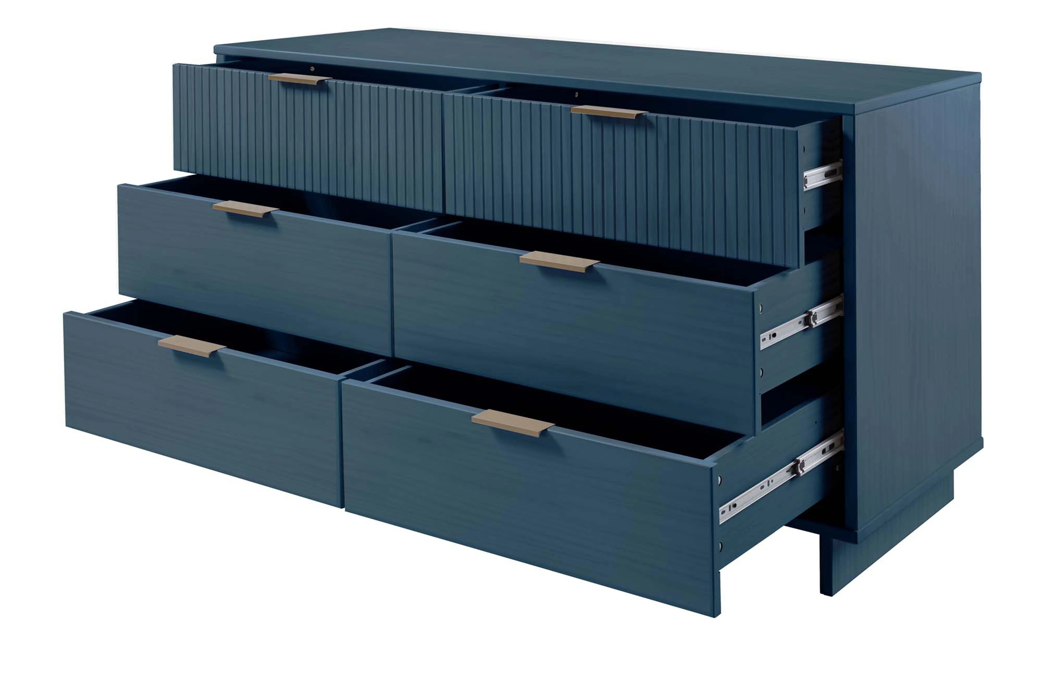 Granville 3-Piece Tall Narrow Chest, Double Dresser and Nightstand Set in Midnight Blue - Image 22
