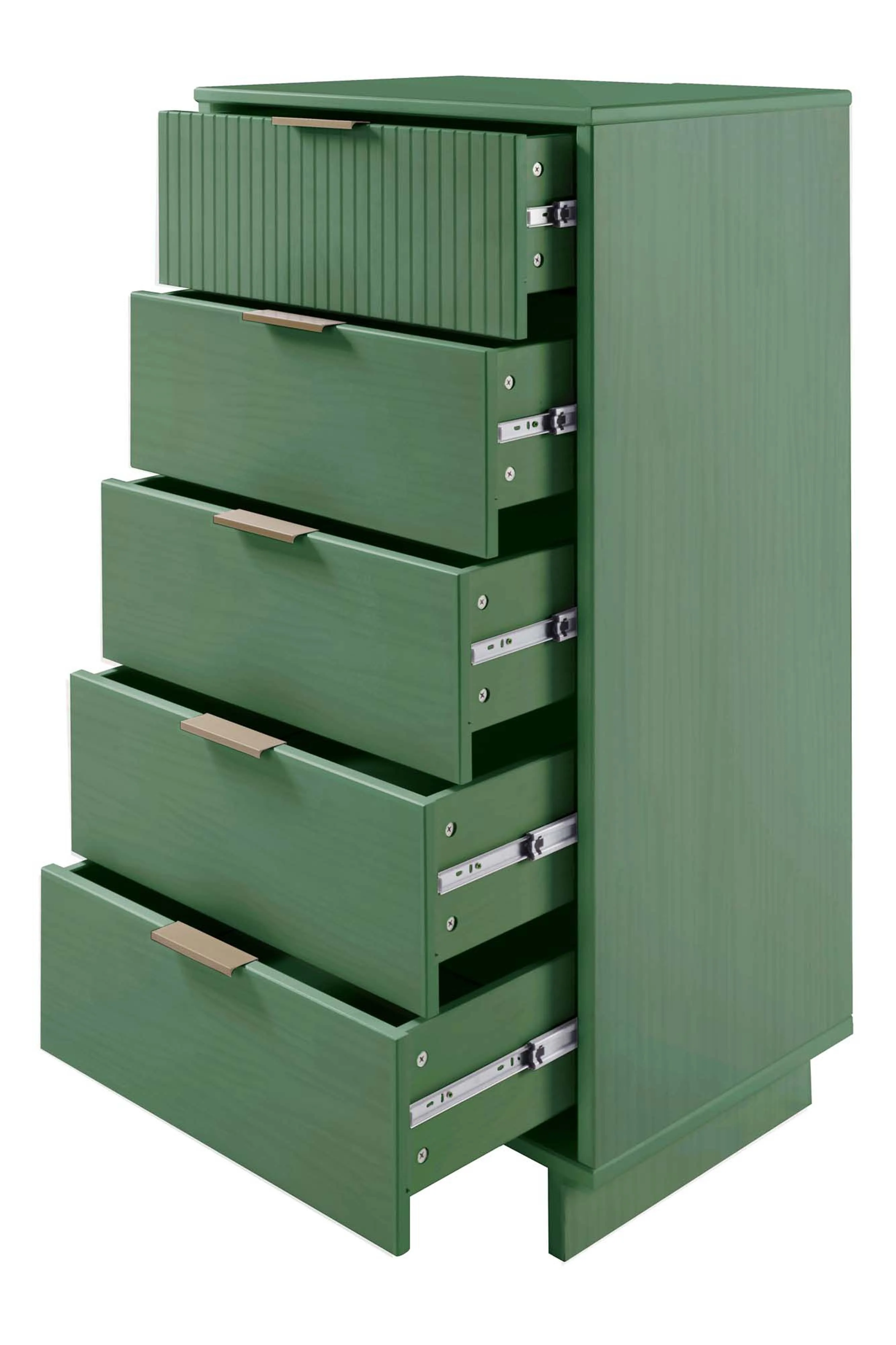 Granville 3-Piece Tall Narrow Chest, Double Dresser and Nightstand Set in Sage Green - Image 15