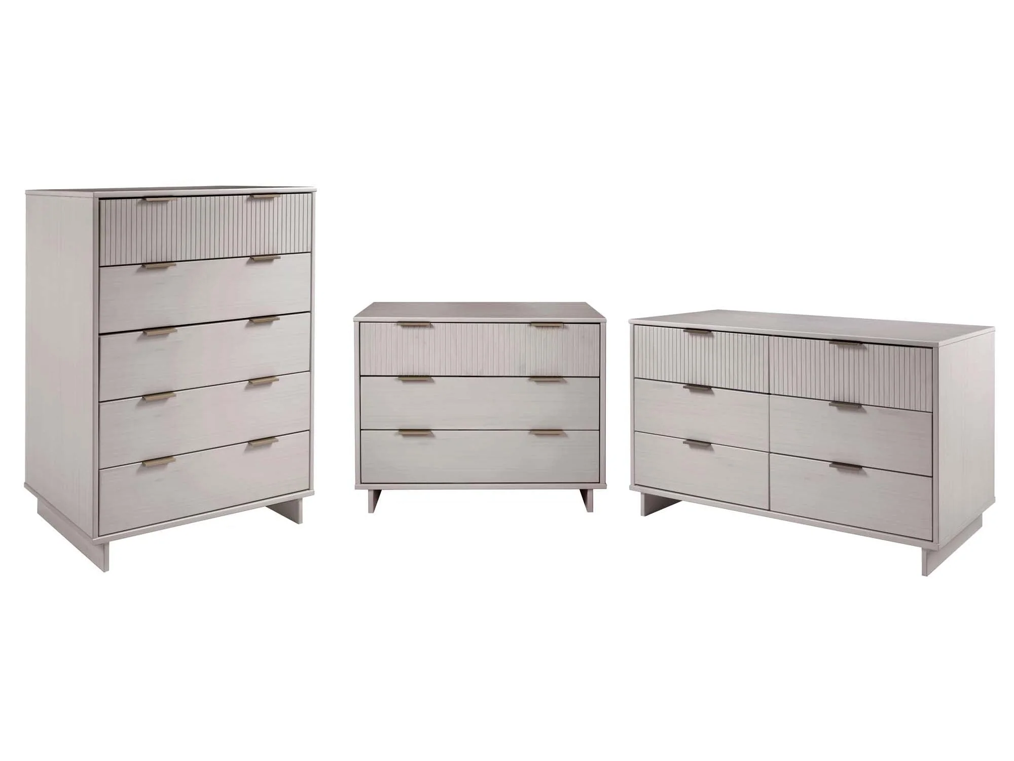 Granville 3-Piece Tall Narrow Chest, Double Dresser Set and Standard Dresser Set in Light Grey